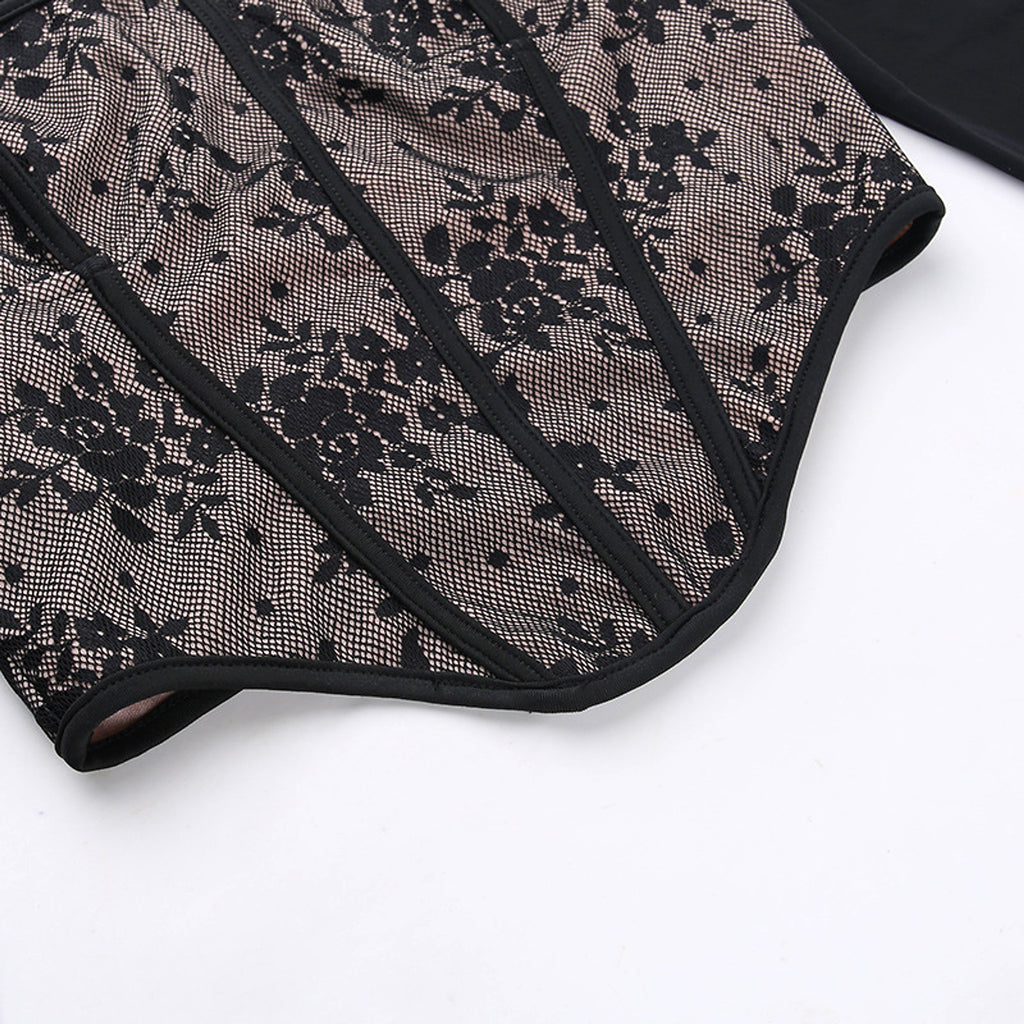 A1. Lace Stitching Girdle Printed Long-sleeved T-Shirt Women - enhanced image 11