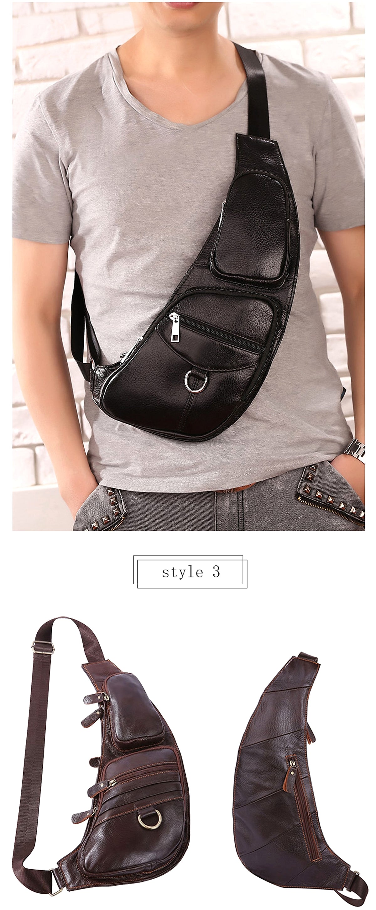 Leather Men's Chest Bag First Layer Cowhide Casual Satchel - enhanced image 11