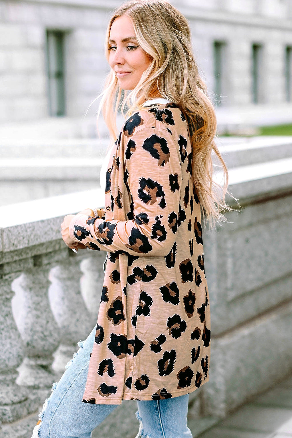 Leopard Printed Open Front Cardigan - enhanced image 11