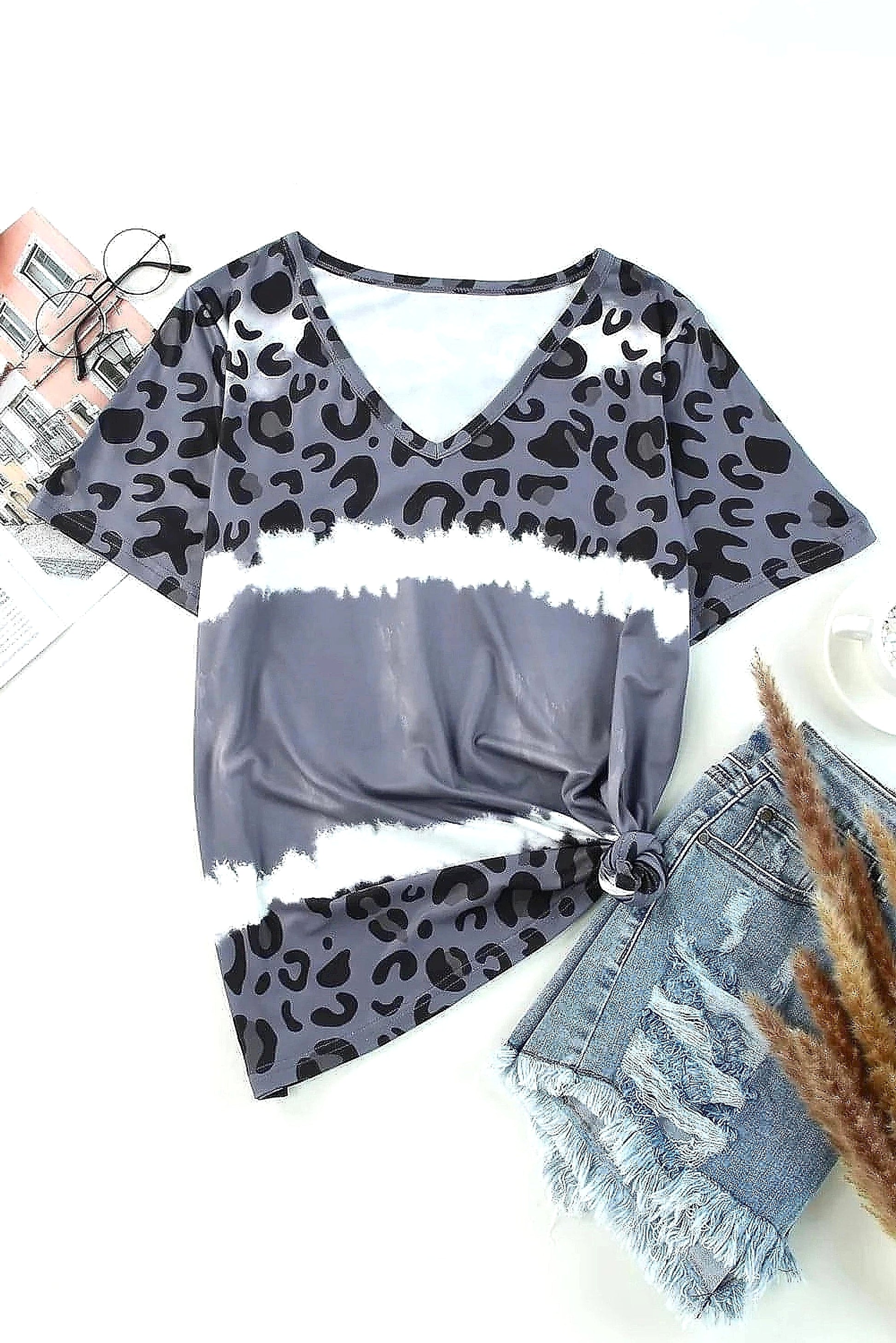 Leopard V-Neck Short Sleeve T-Shirt - enhanced image 11