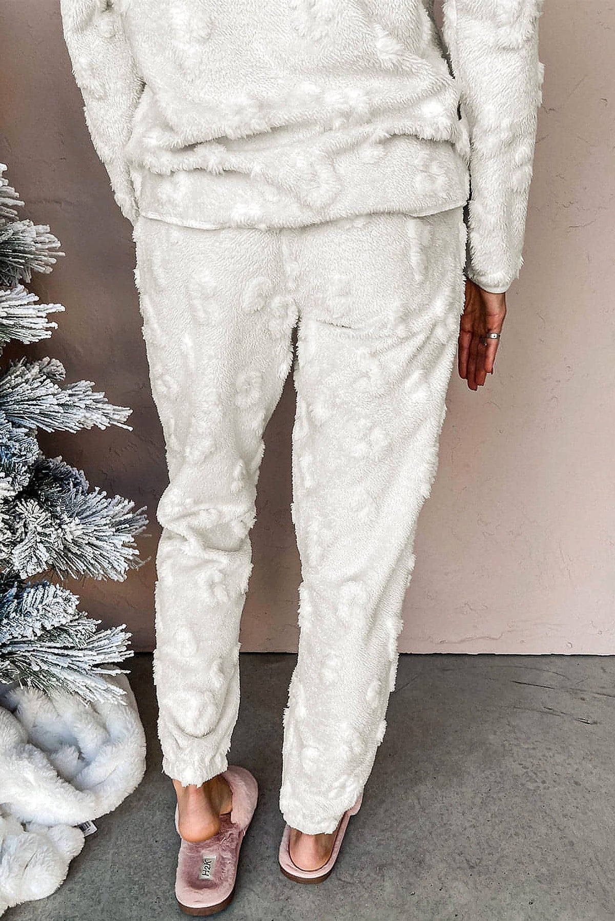 Light Grey Leopard Textured Loose Fit Fleece Lounge Set - enhanced image 11