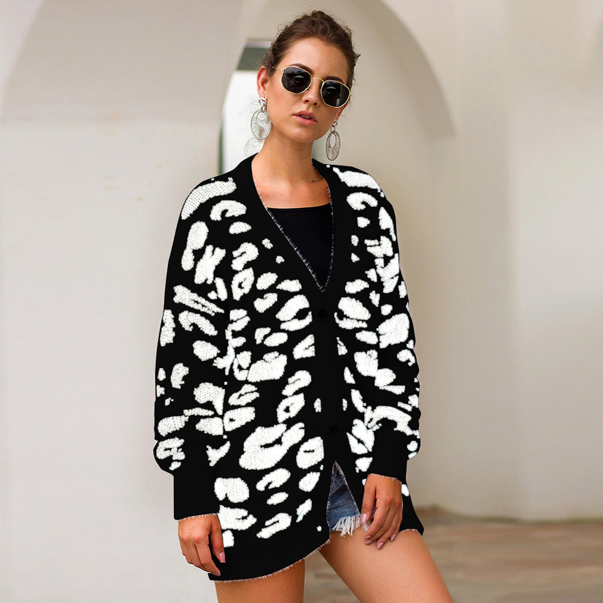 UrbanFur™ – Long Sleeve Leopard Knit Cardigan - enhanced image 11
