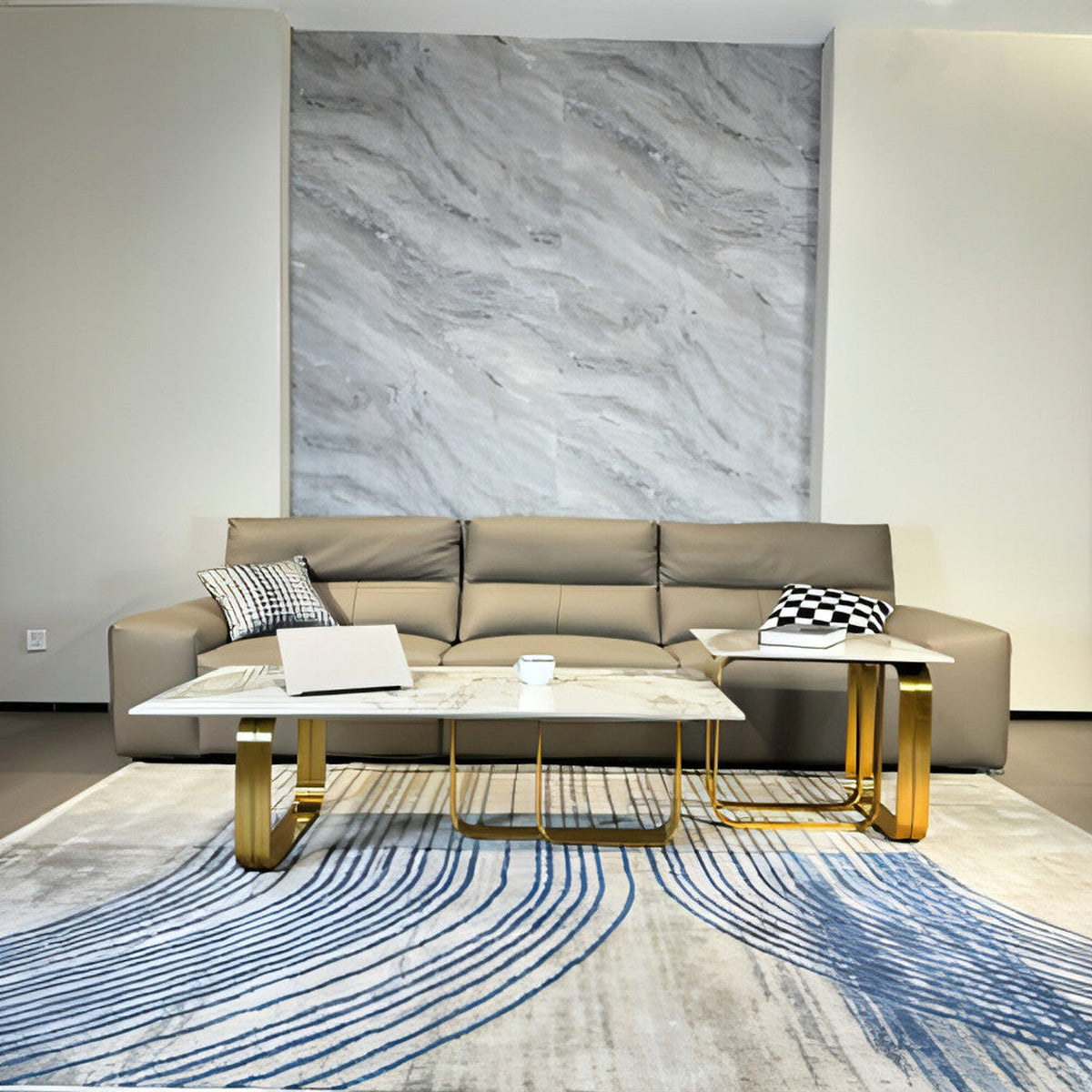 LuneluX_Home – Modern Sintered Stone Coffee Table Set with Gold Frame (2 pcs) - enhanced image 11
