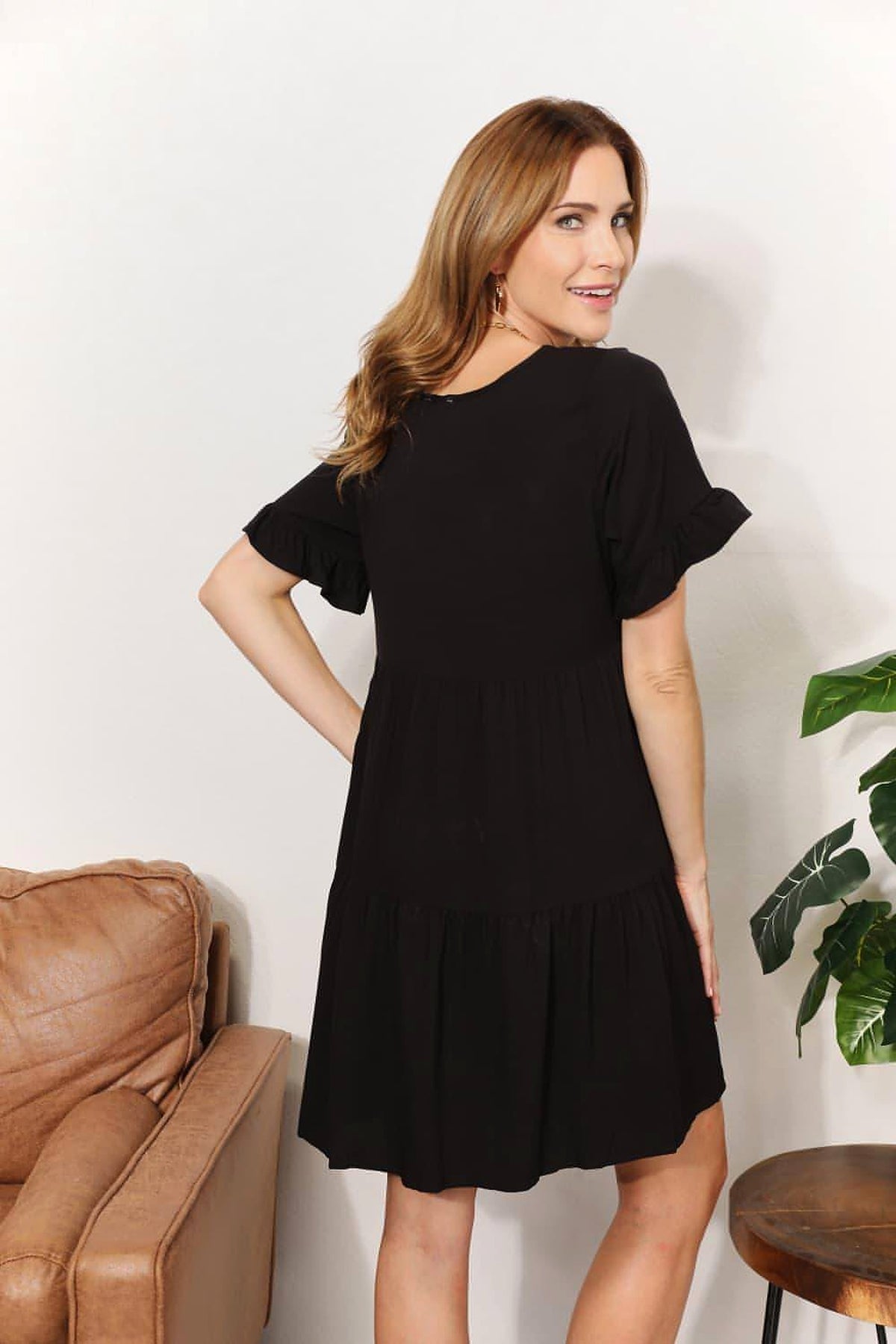 Mandy V-Neck Flounce Sleeve Tiered Dress - enhanced image 11