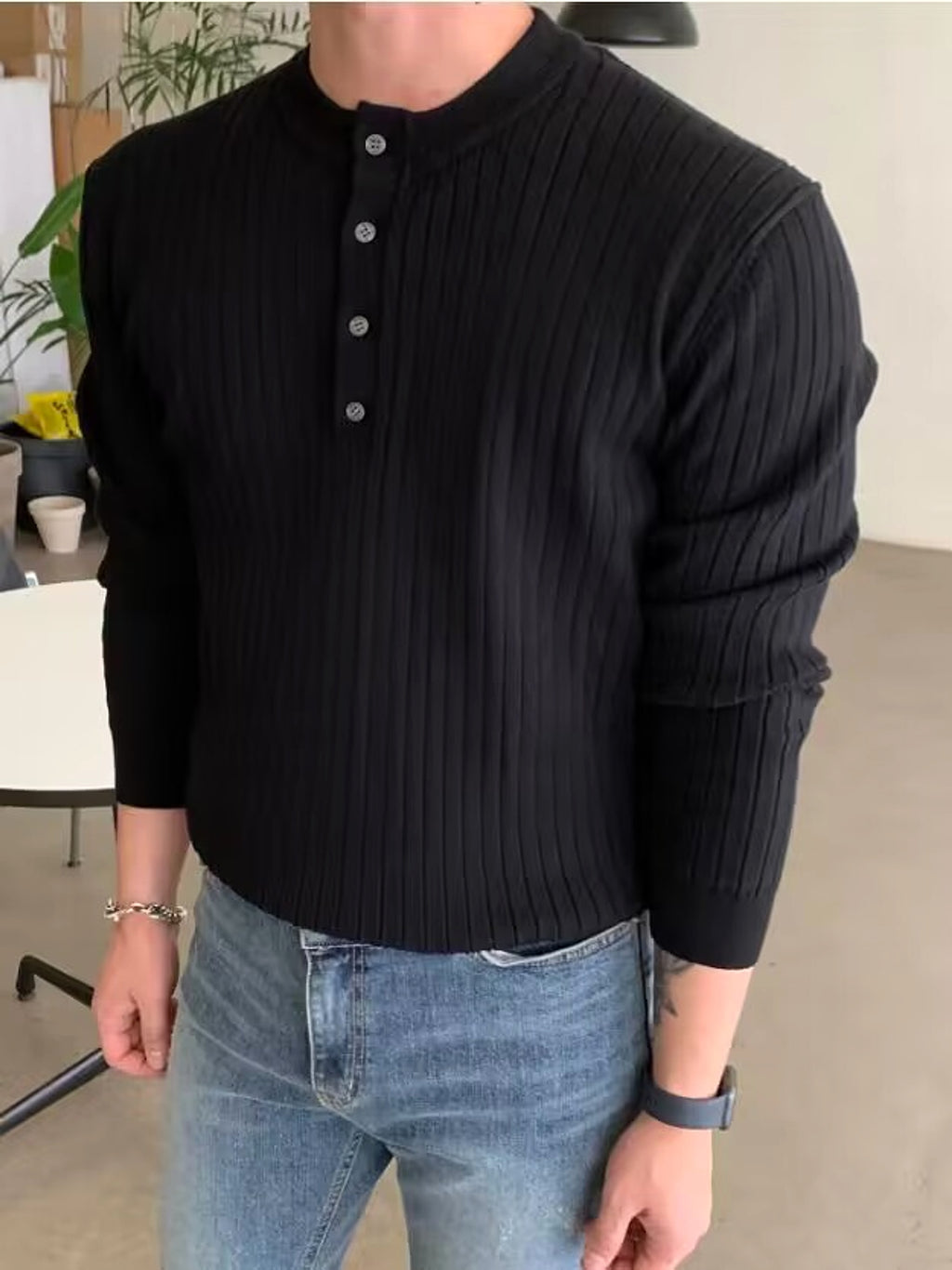 Men's Half-high Collar Button Sweater - enhanced image 11