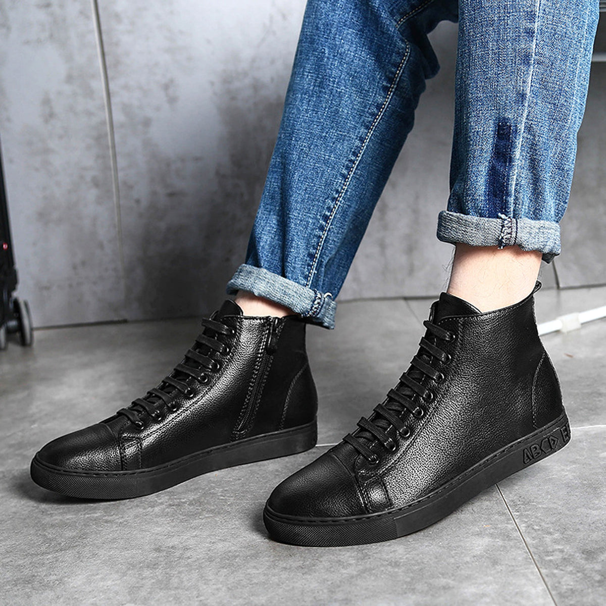 Men's Plus Size High Top Black Sneakers - enhanced image 11