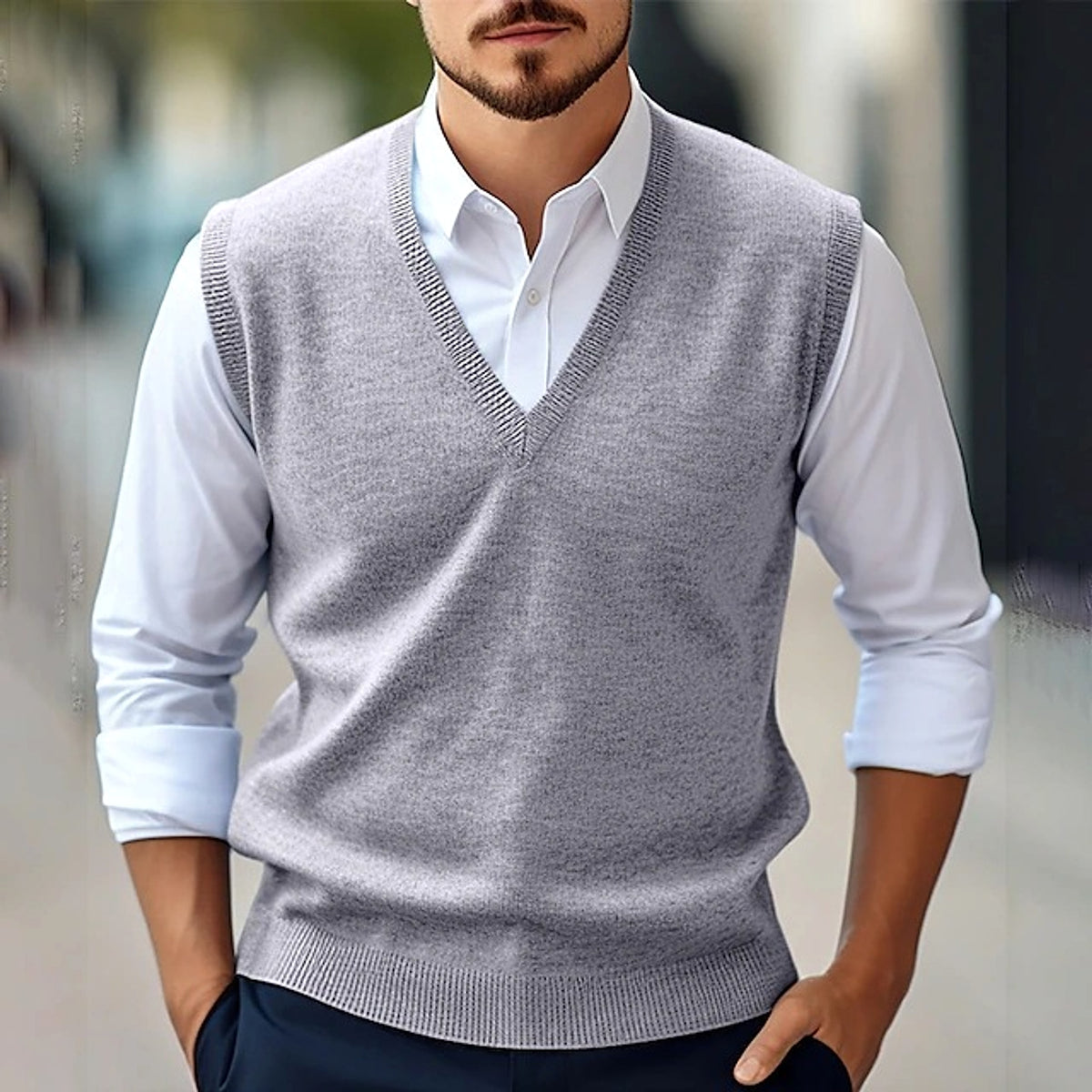 Men's Sleeveless Sweater Vest Casual Solid Color And V-neck - enhanced image 11