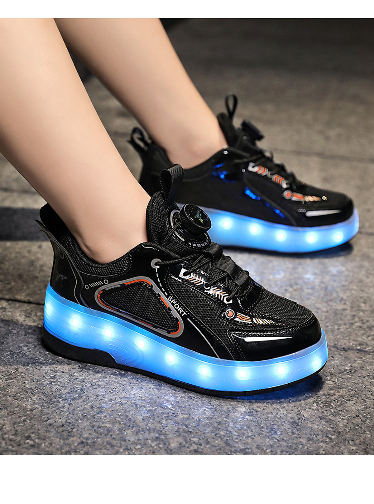 Mesh Double Wheel Heelys Children's Luminous Charging Roller Skating Deformation Skate Shoes - enhanced image 11