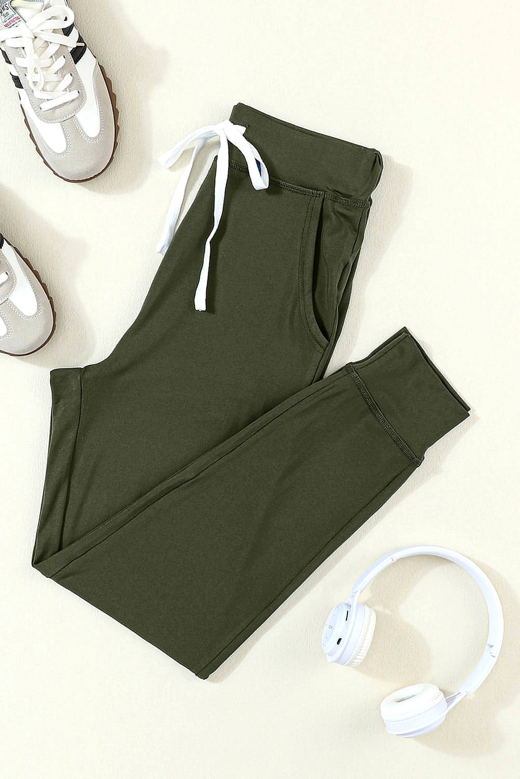 Moss Green Drawstring Waist Pocketed Joggers - enhanced image 11