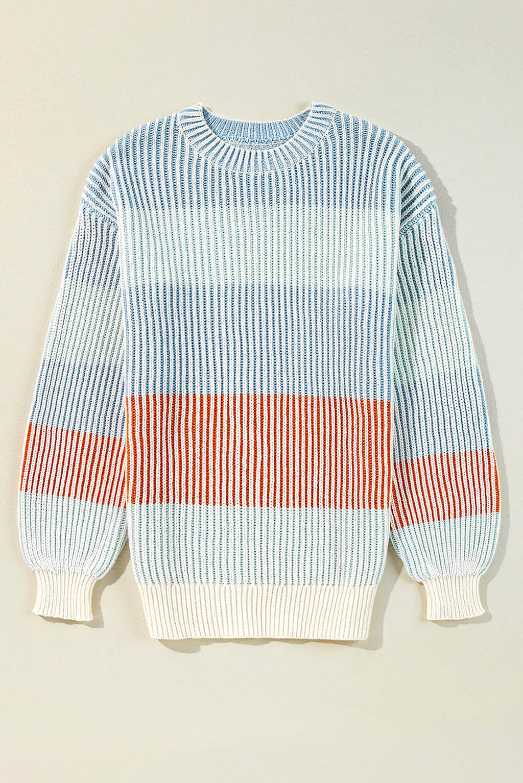 Multicolour Colorblock Textured Knit Bubble Sleeve Sweater - enhanced image 11