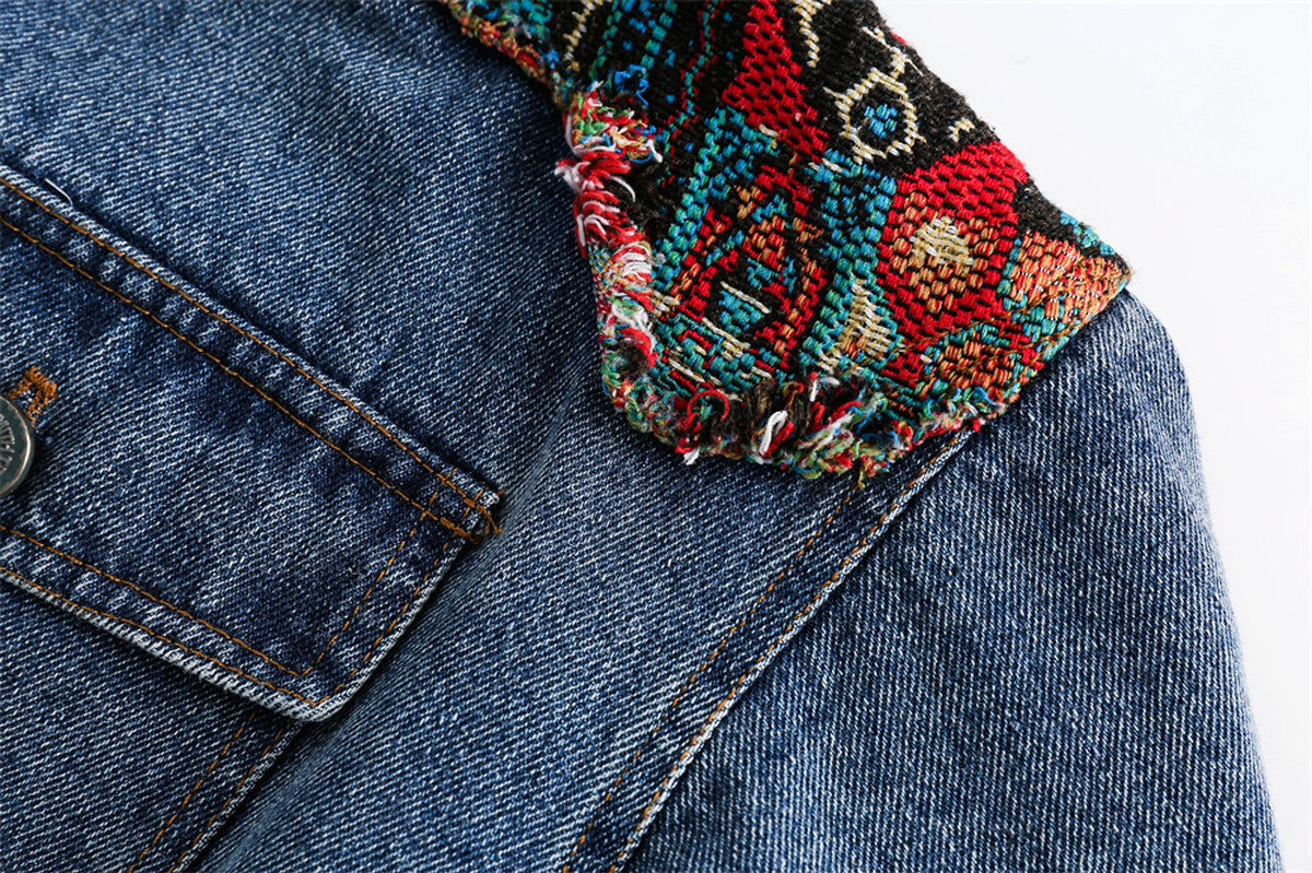 1. National Style Burrs Stitching Washed Denim Jacket - enhanced image 11