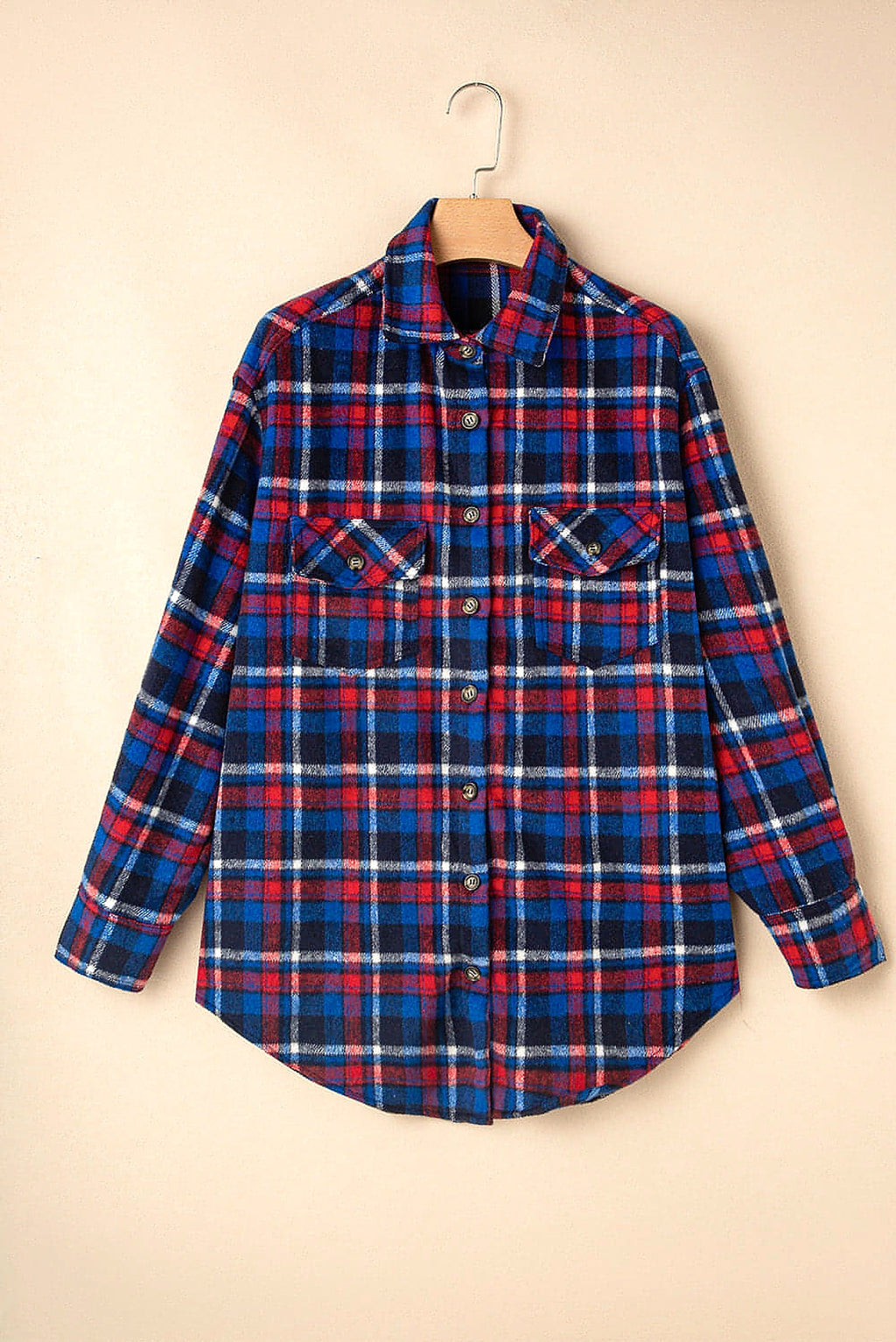 Navy Blue Plaid Flap Pocket Button Up Shacket - enhanced image 11