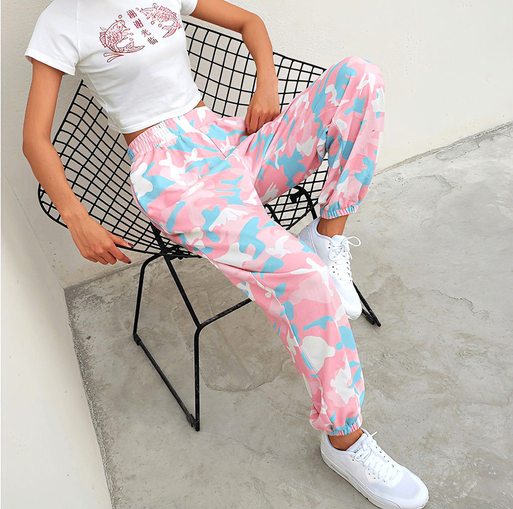 Camouflage Pants Spring High Waist Casual Joggers Elastic Sweatpants Women