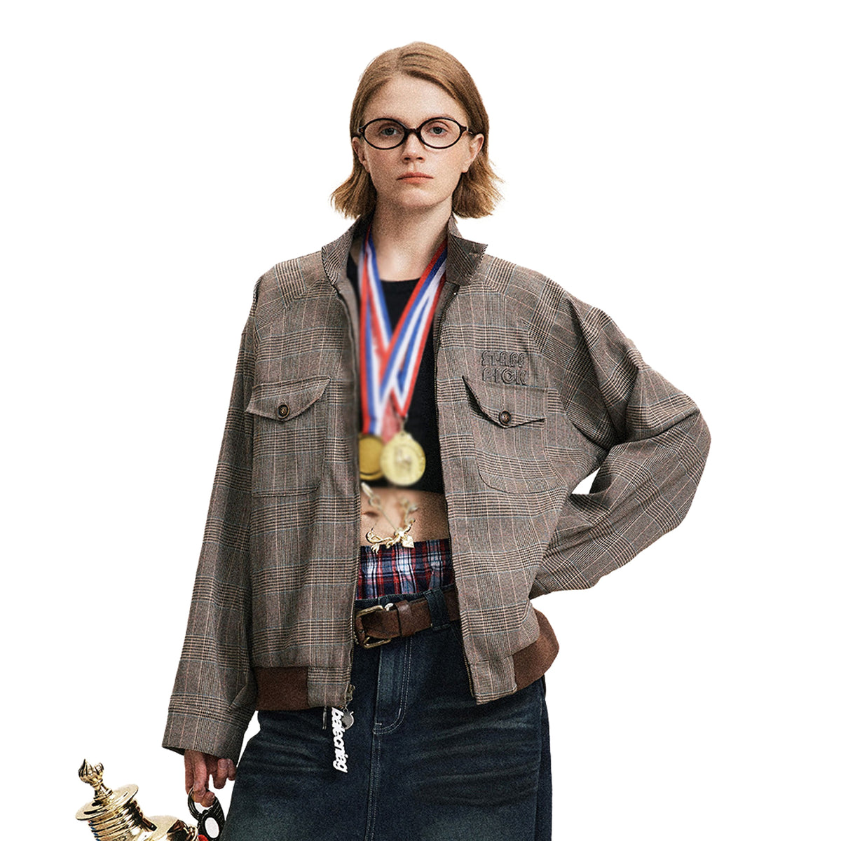 Plaid Loose-fitting Stand-up Collar Jacket Men And Women - enhanced image 11