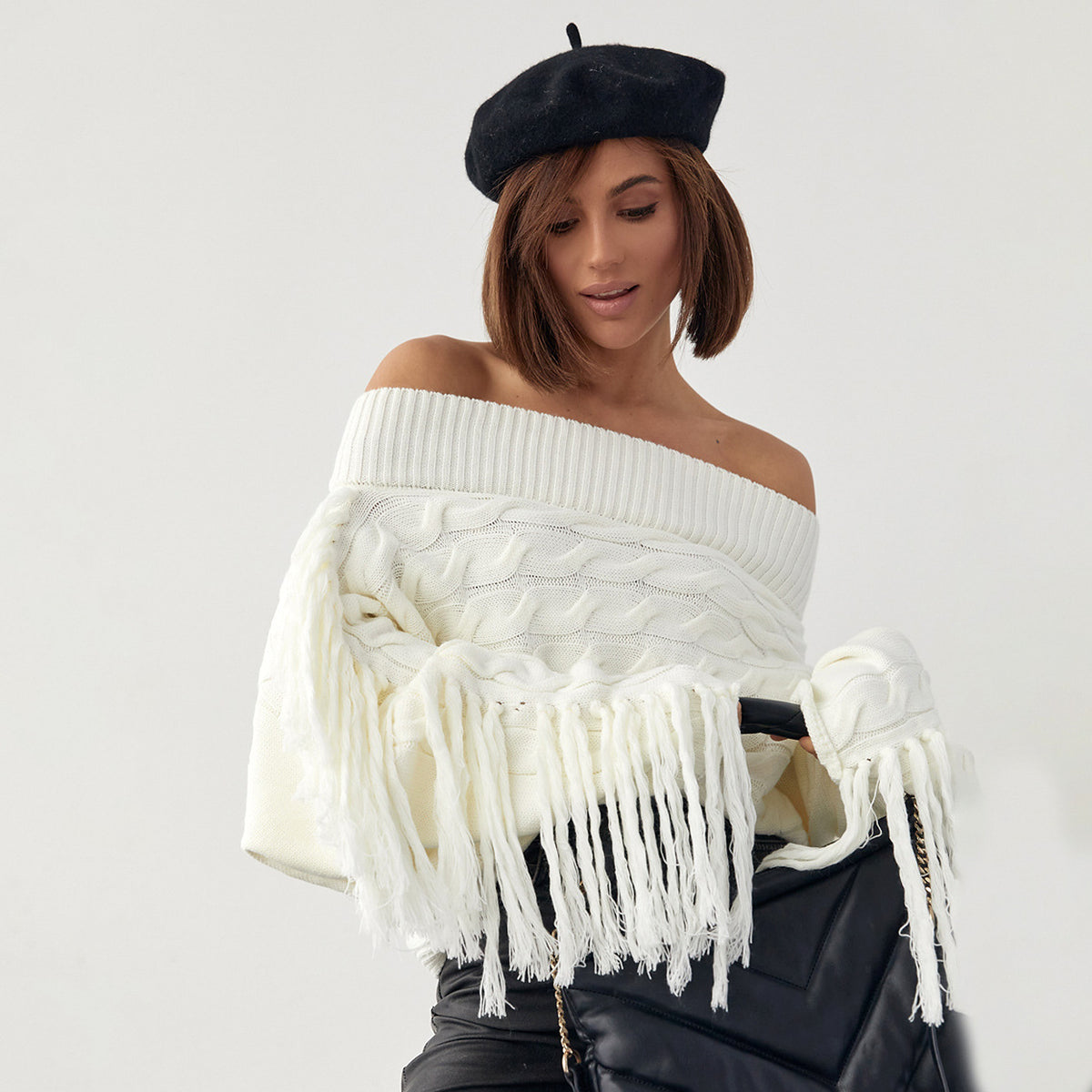 A Pure Color Elegant Style Woolen Tassel Design Sweater  Women - enhanced image 11