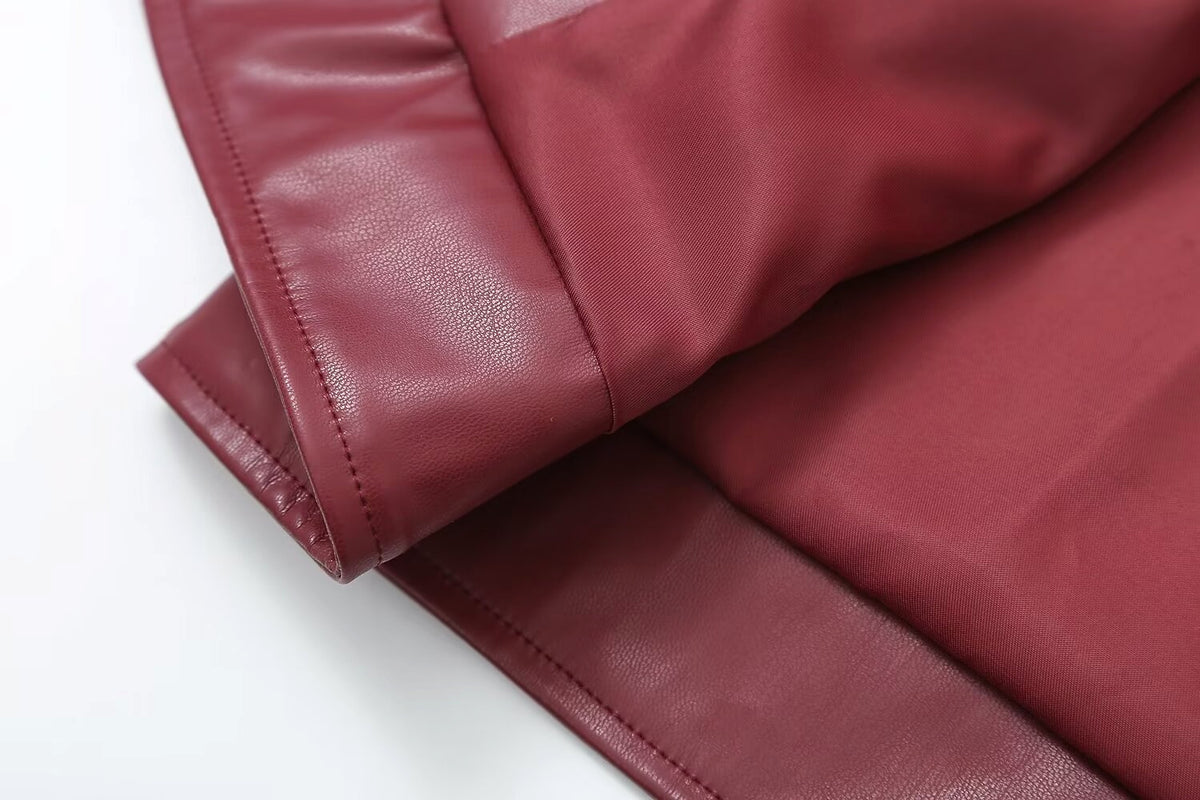 Retro Fashion Polo Collar Advanced PU Leather Jacket Coat - enhanced image 11