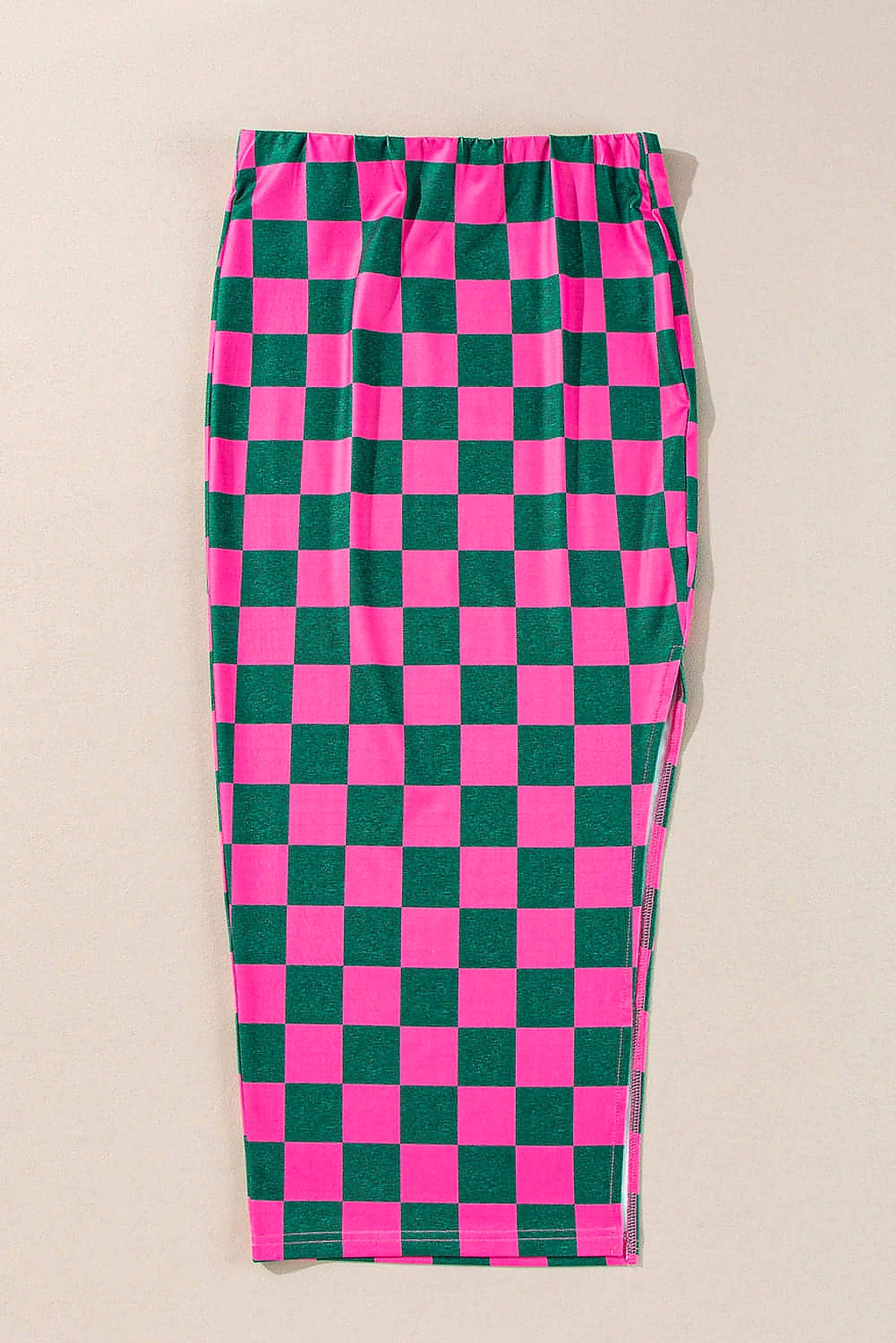 Rose Checkered Print Side Slit High Waist Midi Skirt - enhanced image 11