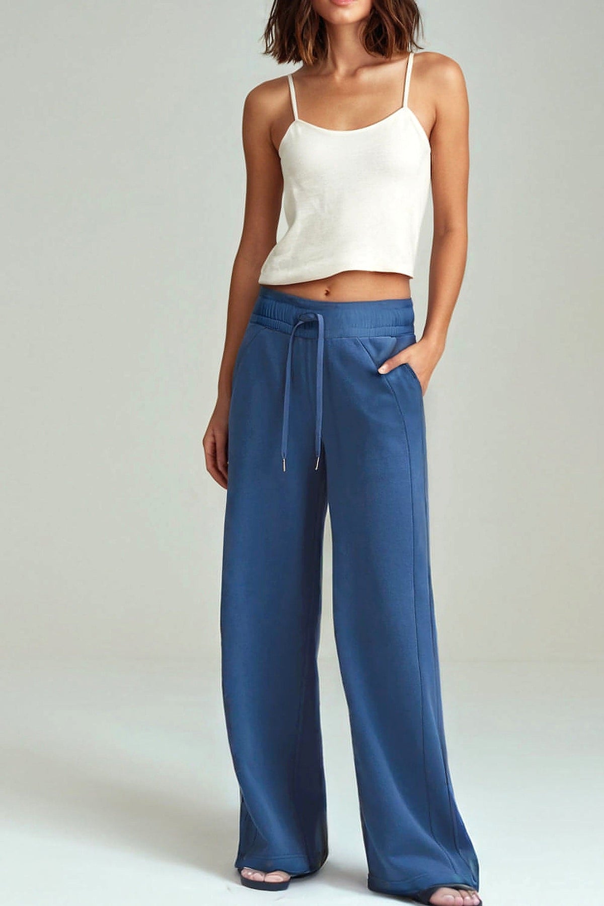 Sail Blue Drawstring High Waist Wide Leg Pocketed Sweatpants - enhanced image 11