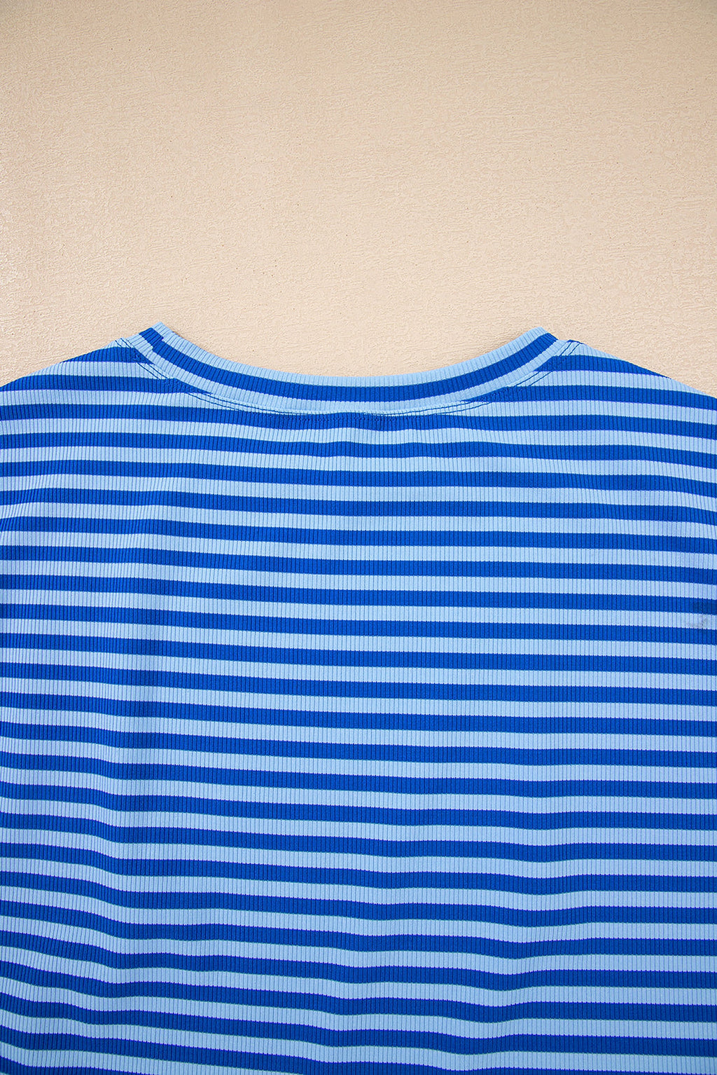 Sky Blue Stripe Ribbed Cap Sleeve Round Neck T Shirt - enhanced image 11