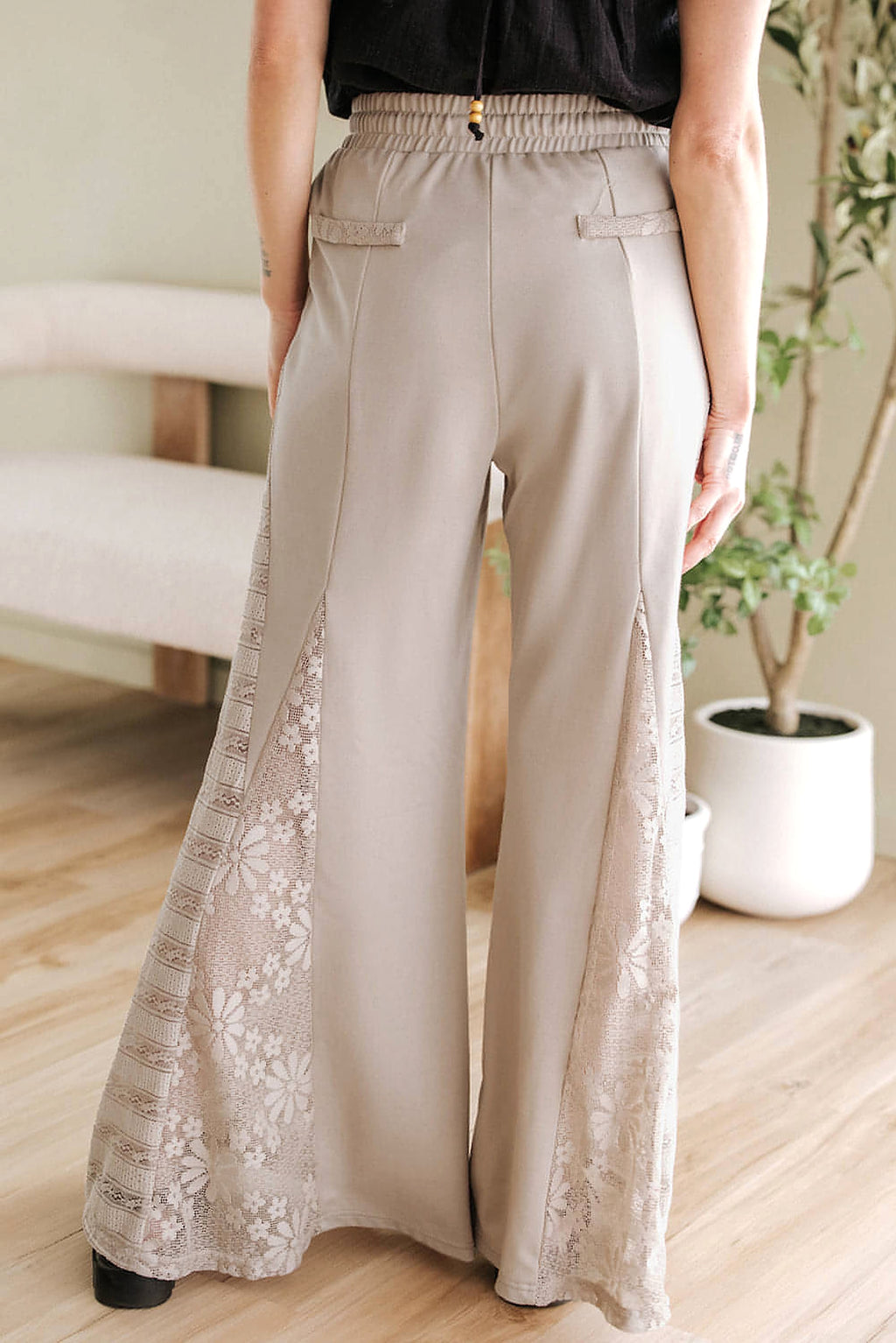 Smoke Gray Boho Lace Patchwork Wide Leg High Waist Pants - enhanced image 11