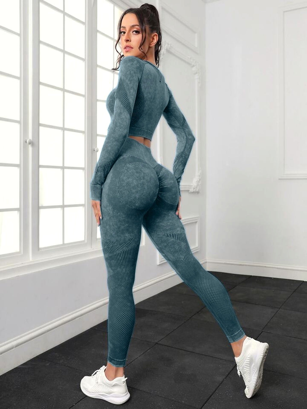 A.1 Sports Long Sleeve Fitness Yoga Leggings Pants Two-piece Set - enhanced image 11