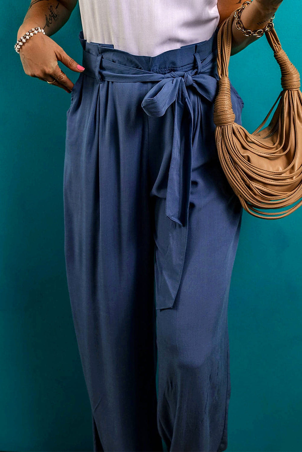 Wild Wind Belted Frilly Waist Wide Leg Loose Pants - enhanced image 11