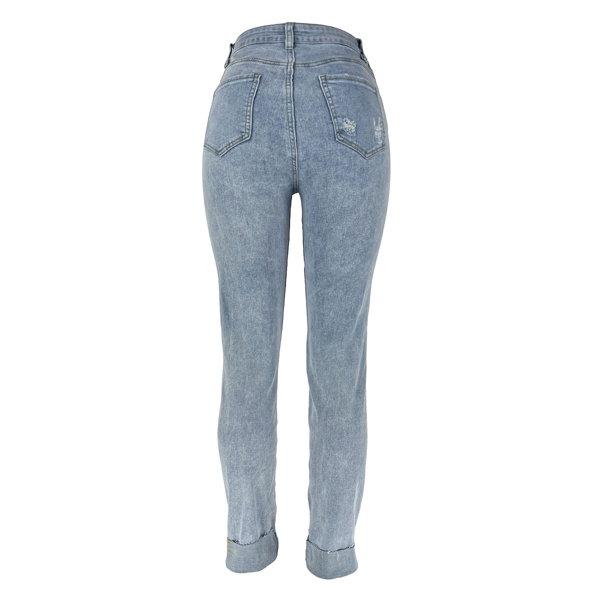 Women's Ripped Diagonal Buckle Stretch Jeans - enhanced image 11