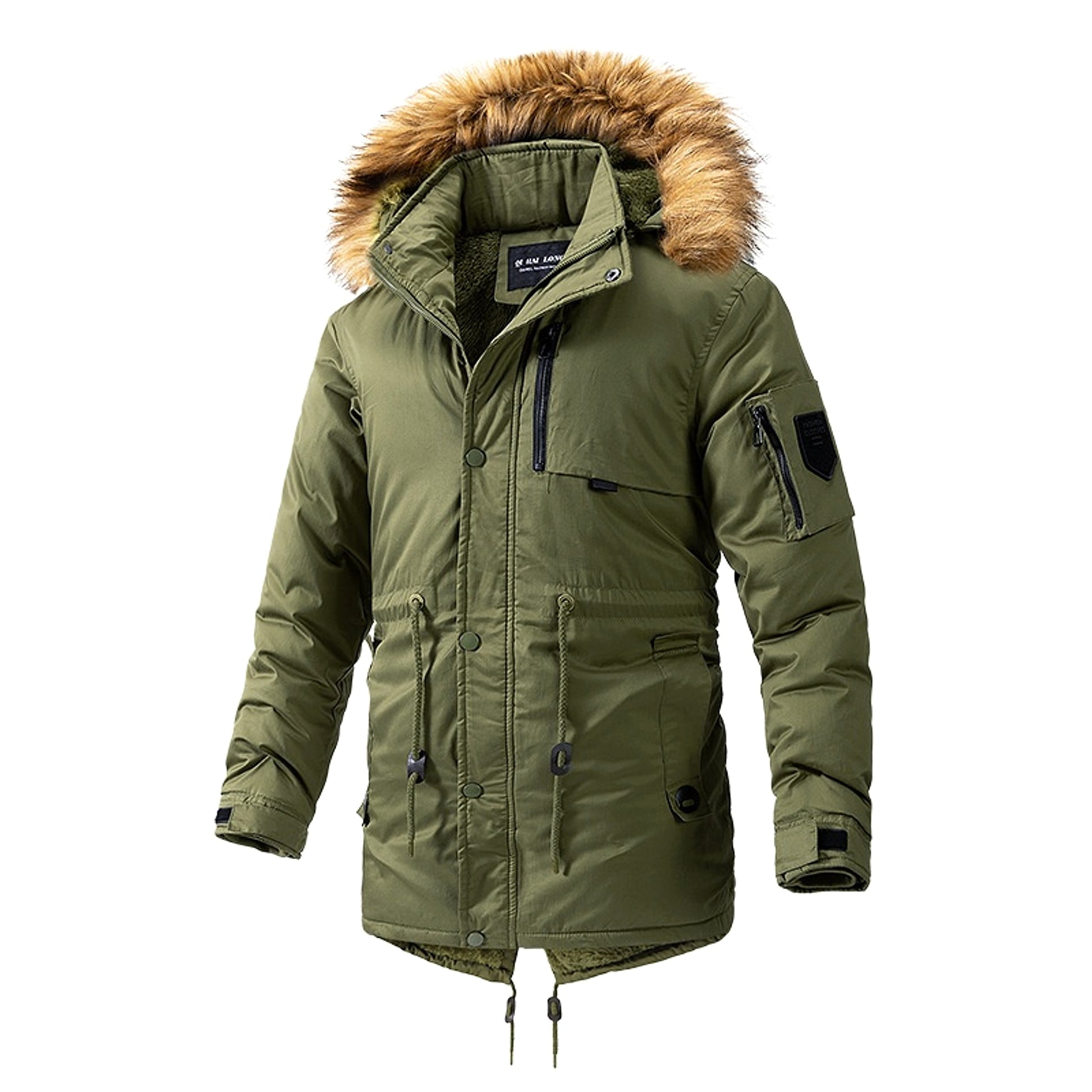 Zipper Solid Color Regular Brown Extra Thick Men 's Jacket - enhanced image 11