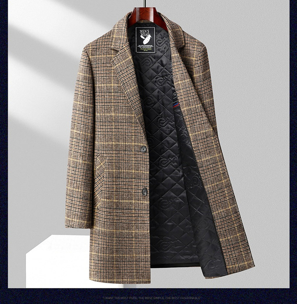 25 Edition – Men’s Wool-Blend Plaid Business Overcoat (Mid-Length) - enhanced image 12