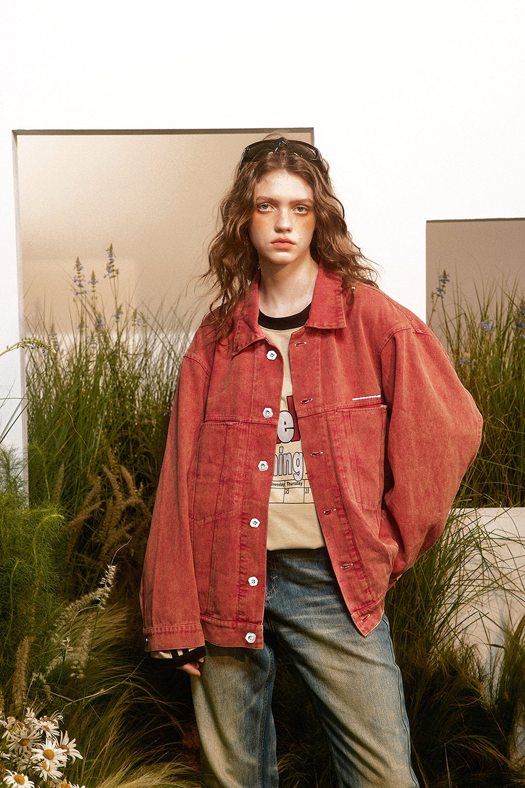 Abstract Embroidered Washed Denim Jacket - enhanced image 12