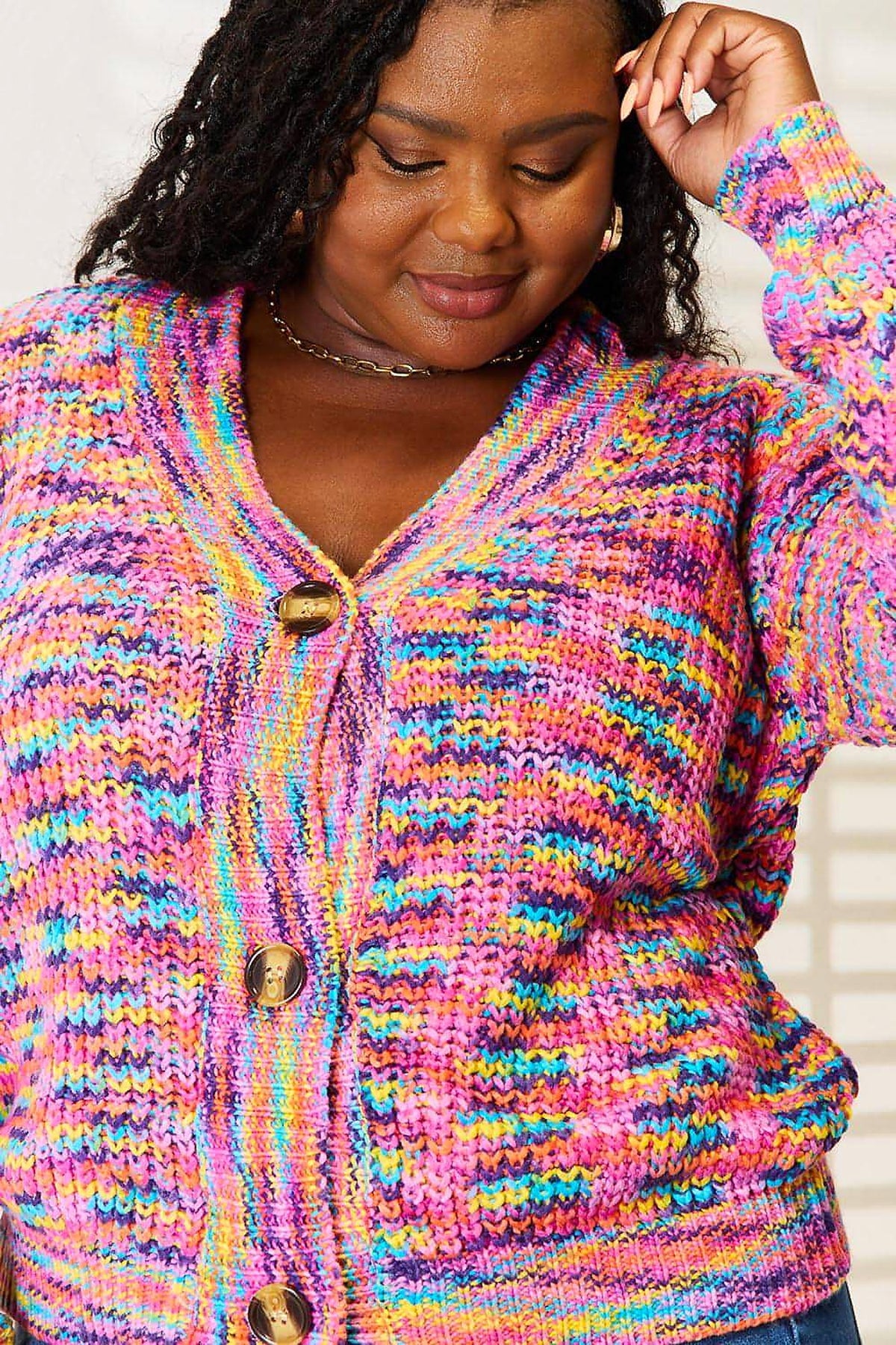 Angel Wings Woven Right V-Neck Long Sleeve Cardigan - enhanced image 12