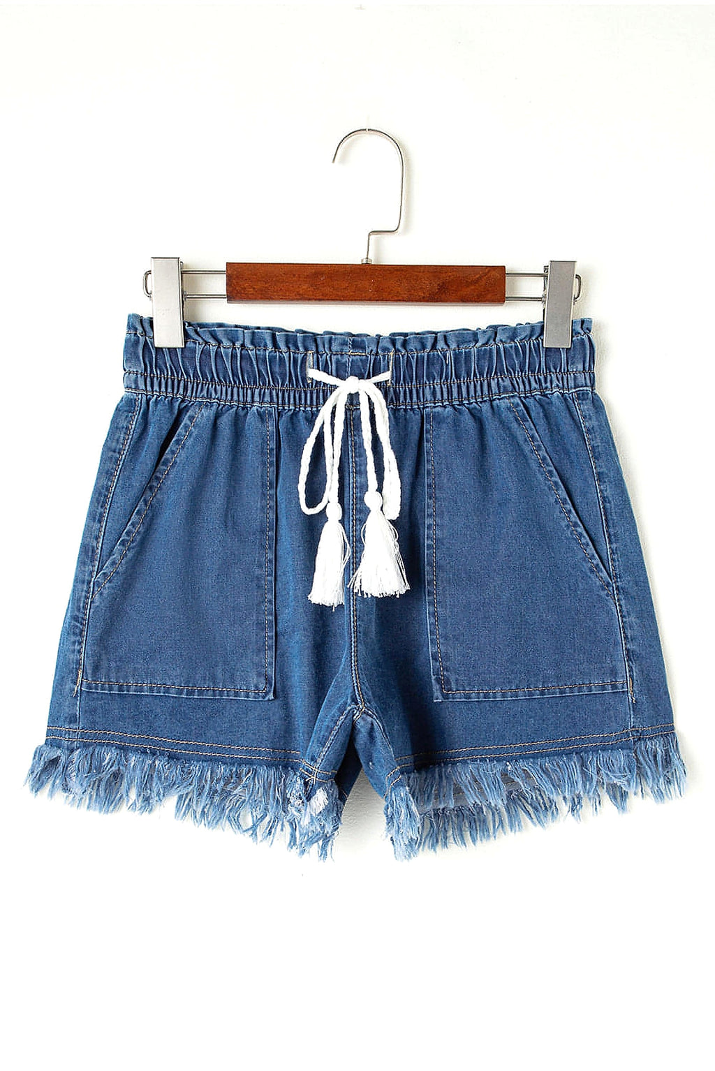 Ashleigh Blue Raw Hem Drawstring High Waist Denim Shorts with Pockets - enhanced image 12