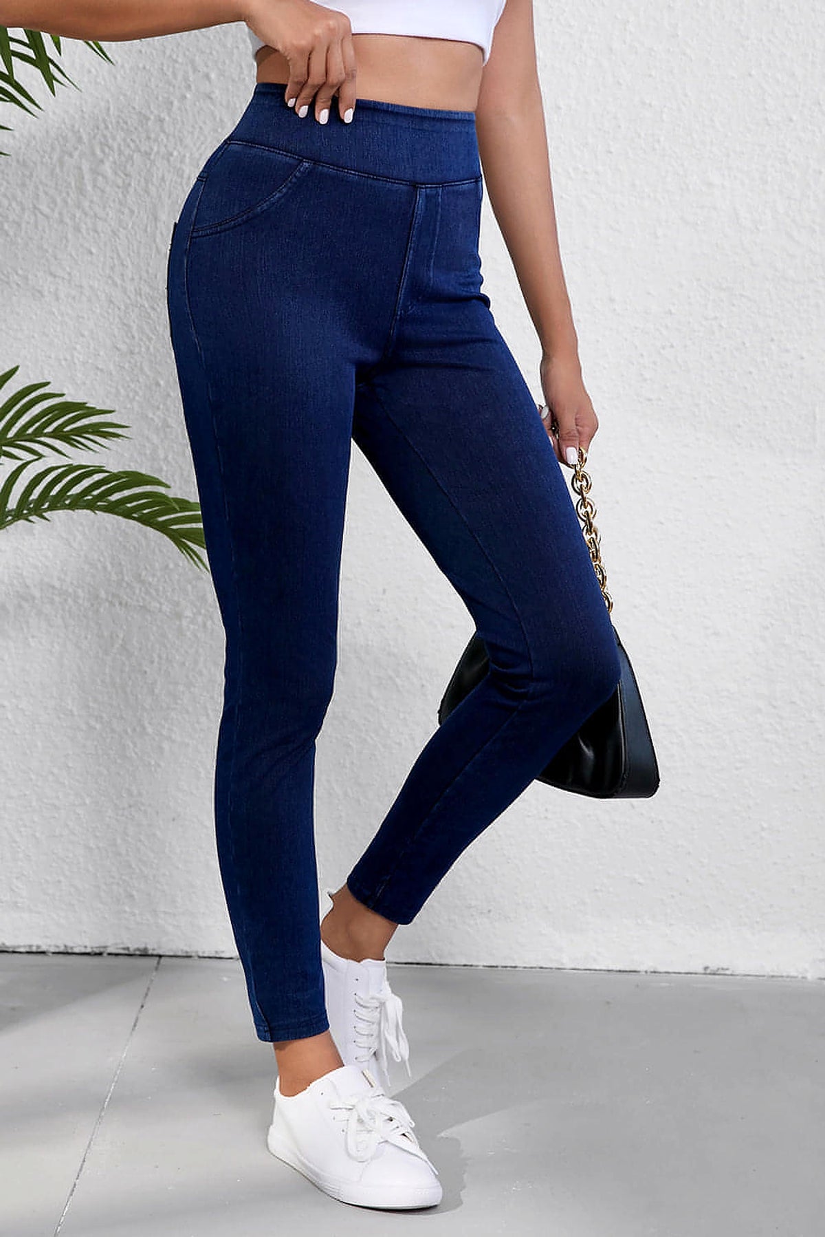 Ashleigh Blue Solid Color High Waist Stretchy Slim Fit Jeggings - enhanced image 12