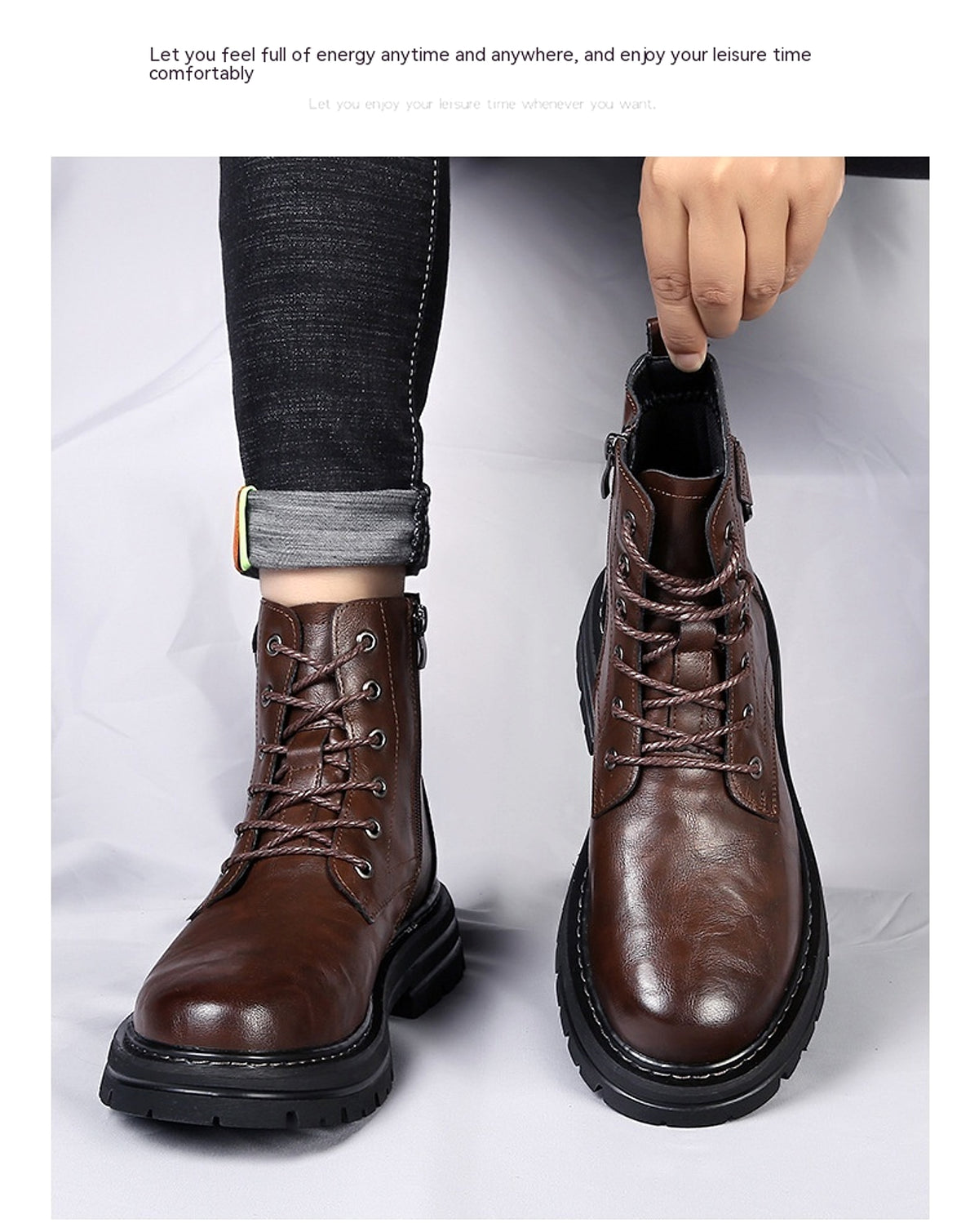 Autumn And Winter Cowhide Casual Mens Boots Thick Bottom Round Toe Warm - enhanced image 12