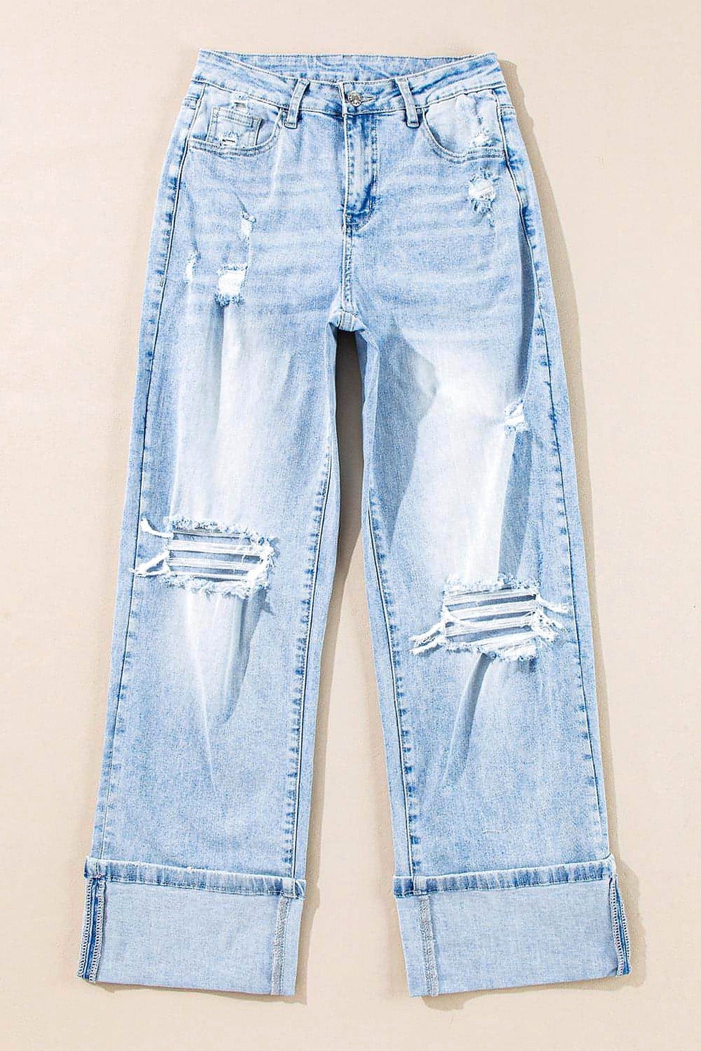 Beau Blue Light Wash Distressed Flare Jeans - enhanced image 12
