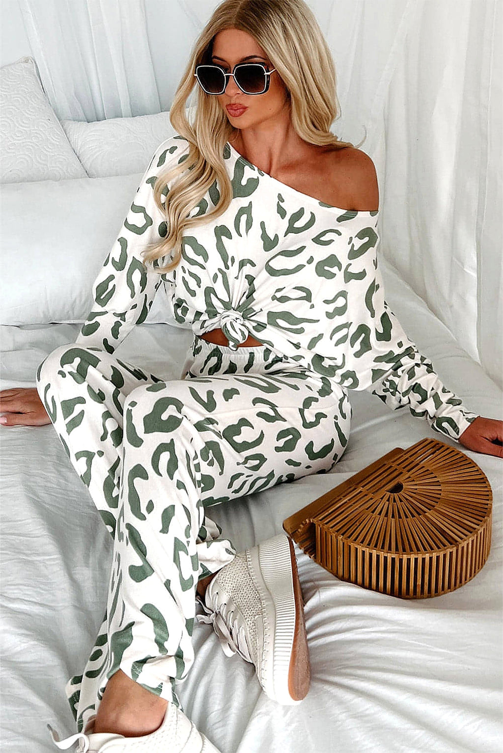 Beige Leopard Animal Print Long Sleeve and Pants Loungewear Set - enhanced image 12