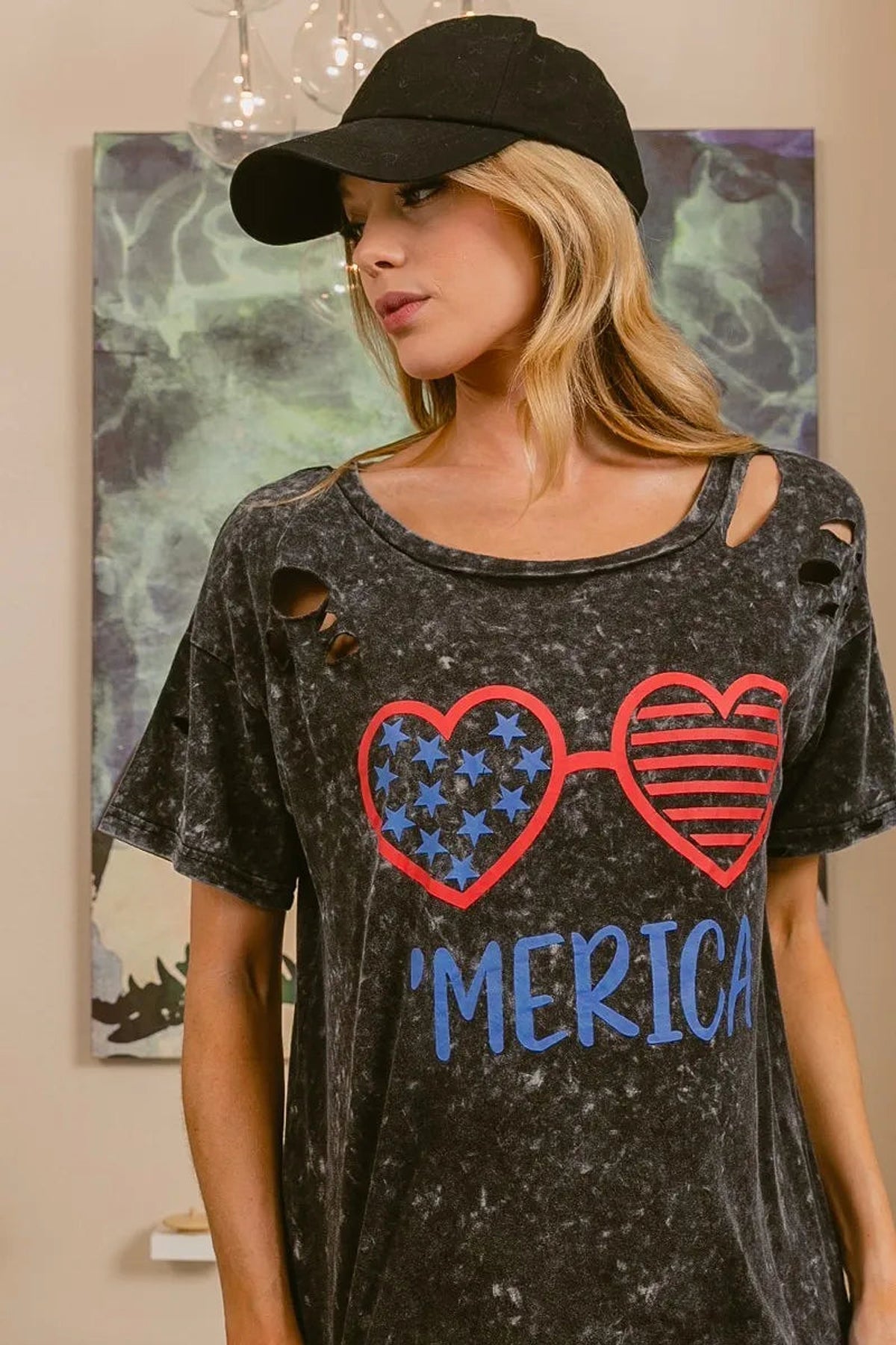 BiBi 4th Of July Theme Mineral Washed Laser Cut Top - enhanced image 12