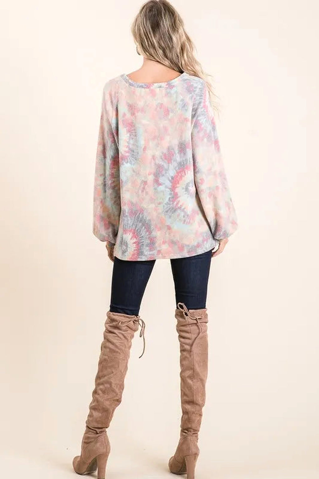 BiBi Brushed Tie Dye Print Top with Puff Sleeves - enhanced image 12
