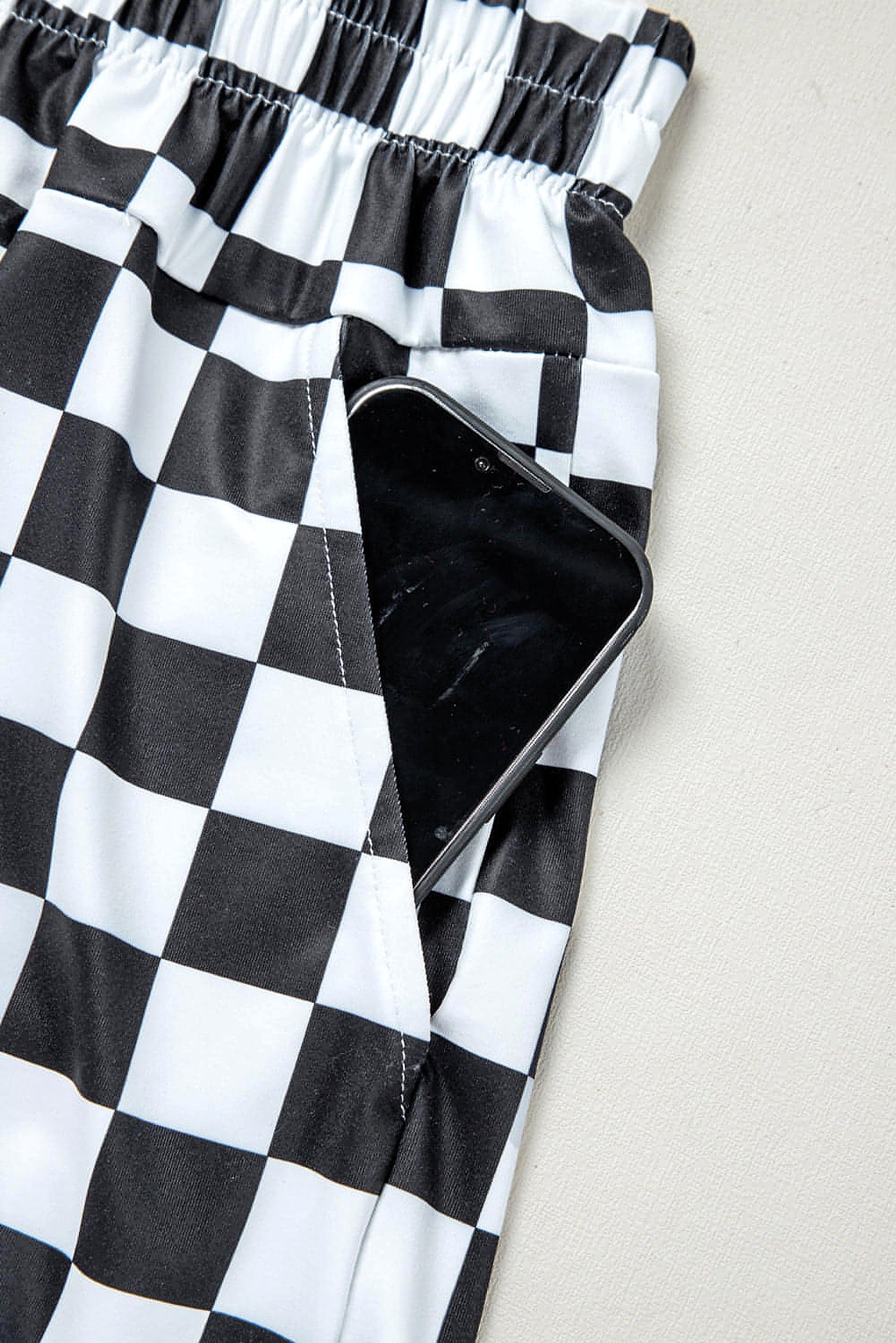 Black Checkered Print High Waist Casual Shorts - enhanced image 12