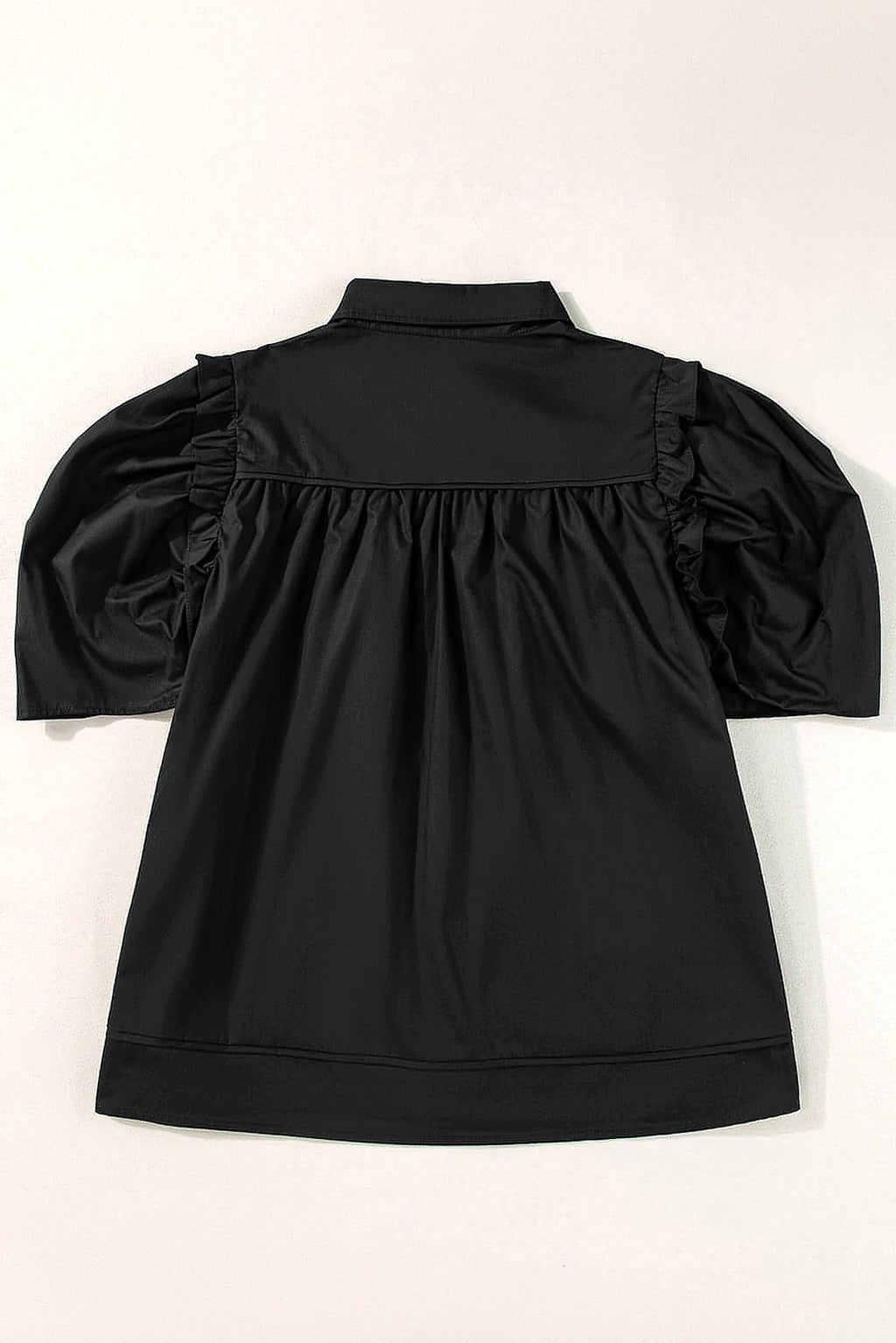 Black Crisp Puff Sleeve Loose Shirt - enhanced image 12