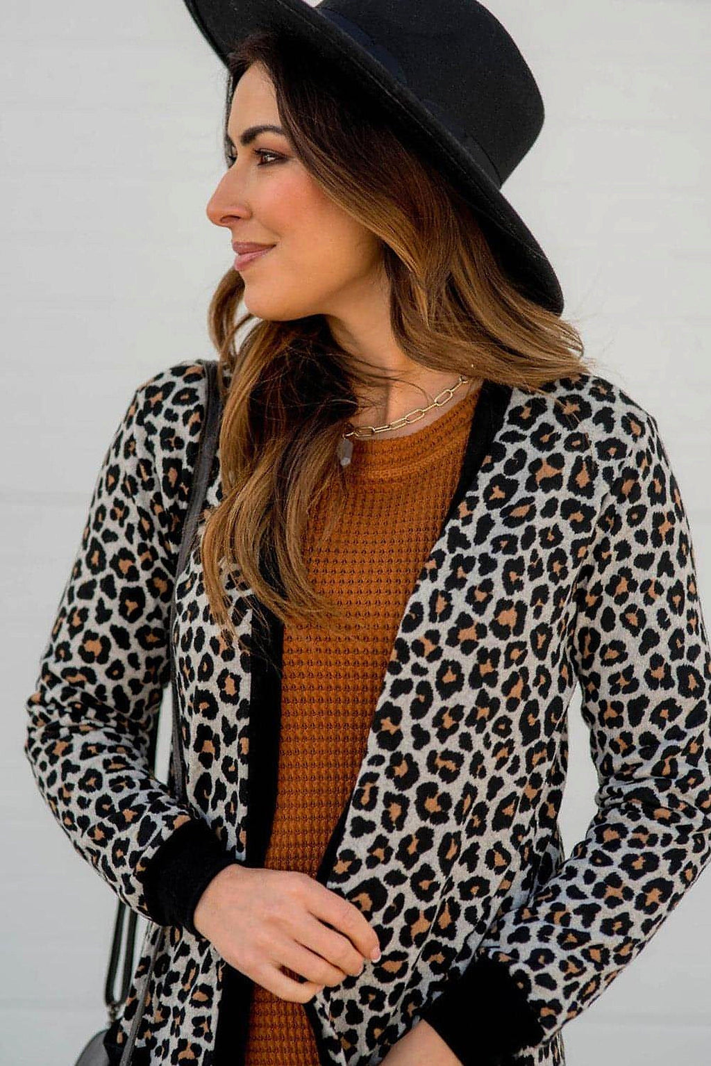 Black Leopard Patched Pocket Open Front Cardigan - enhanced image 12