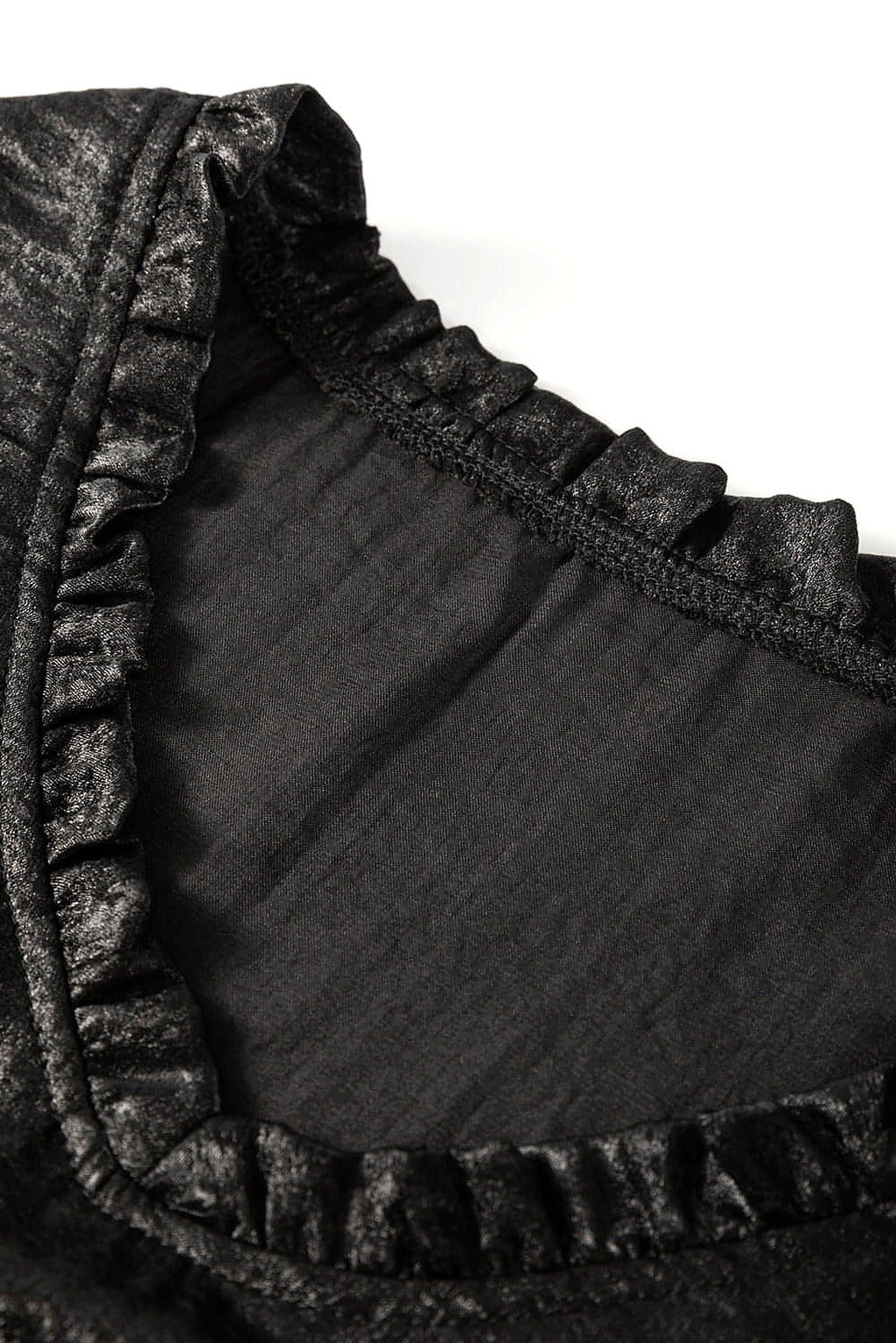 Black Metallic Frilled V Neck Puff Sleeve Babydoll Blouse - enhanced image 12