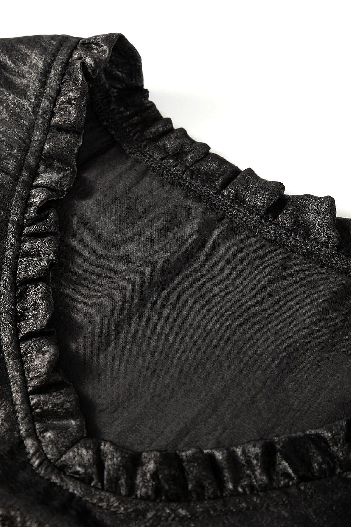 Black Metallic Frilled V Neck Puff Sleeve Babydoll Blouse - enhanced image 12