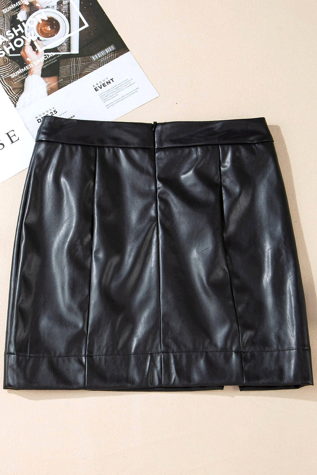 Black PU Leather Side Slits Slim Fit High Waist Mini Skirt - enhanced image 12