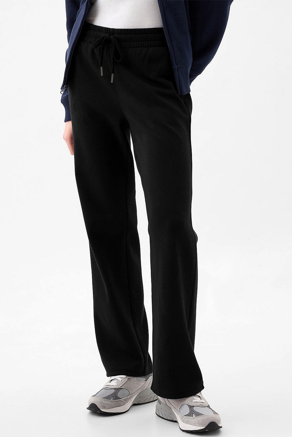 Black Solid Color Fleece Lined Drawstring Waist Casual Pants - enhanced image 12