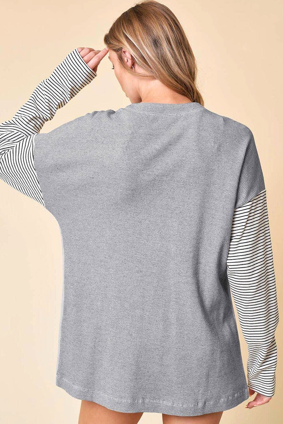 Black Stripe Colorblock Patchwork Open Front Cardigan with Pocket - enhanced image 12