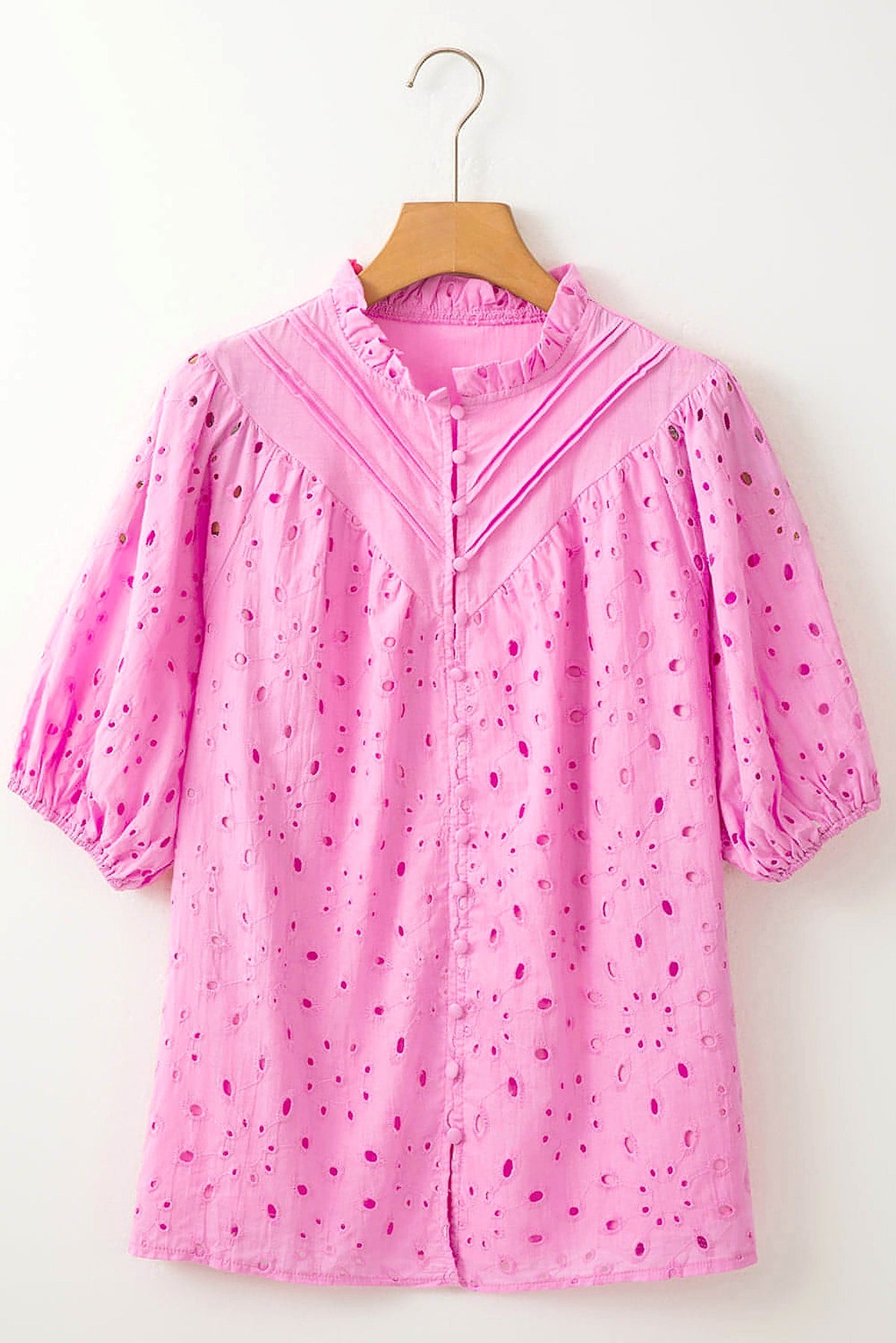 Bonbon Flower Embroidered Hollow-out Puff Sleeve Blouse - enhanced image 12