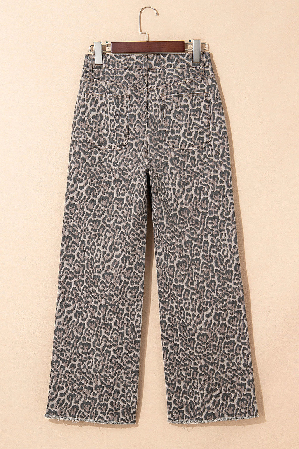 Brown Leopard Frayed Edge Wide Leg High Waist Jeans - enhanced image 12