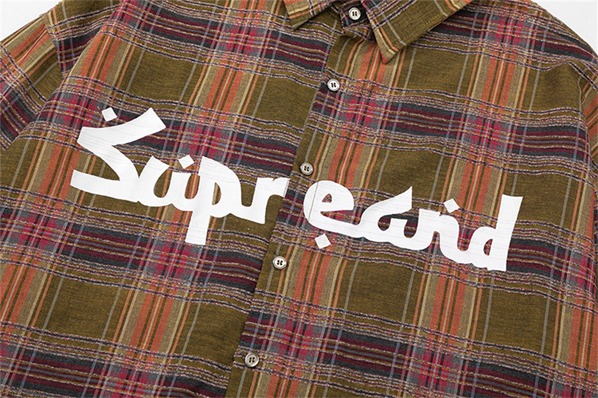 Color-contrast Check Letter Printed Long Sleeve DressShirt - enhanced image 12