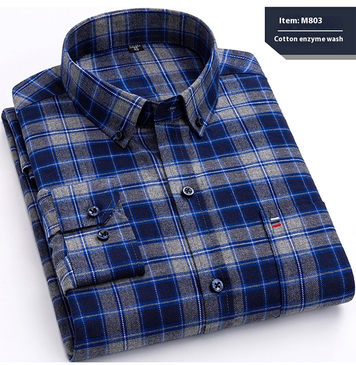 Cotton Long-sleeved DressShirt Plaid Business Slim Fit - enhanced image 12